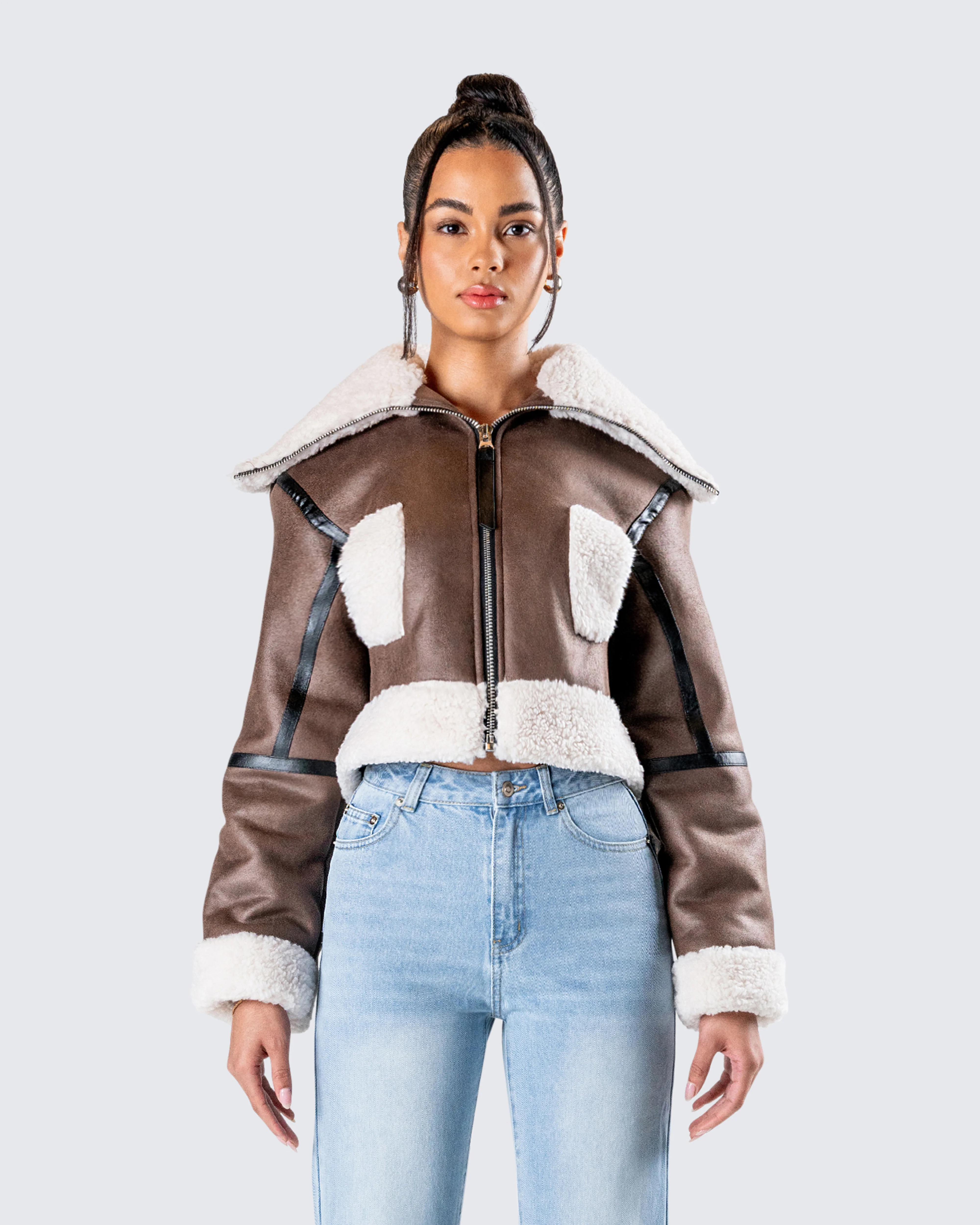 Farah Brown Vegan Leather Bomber - Image 4