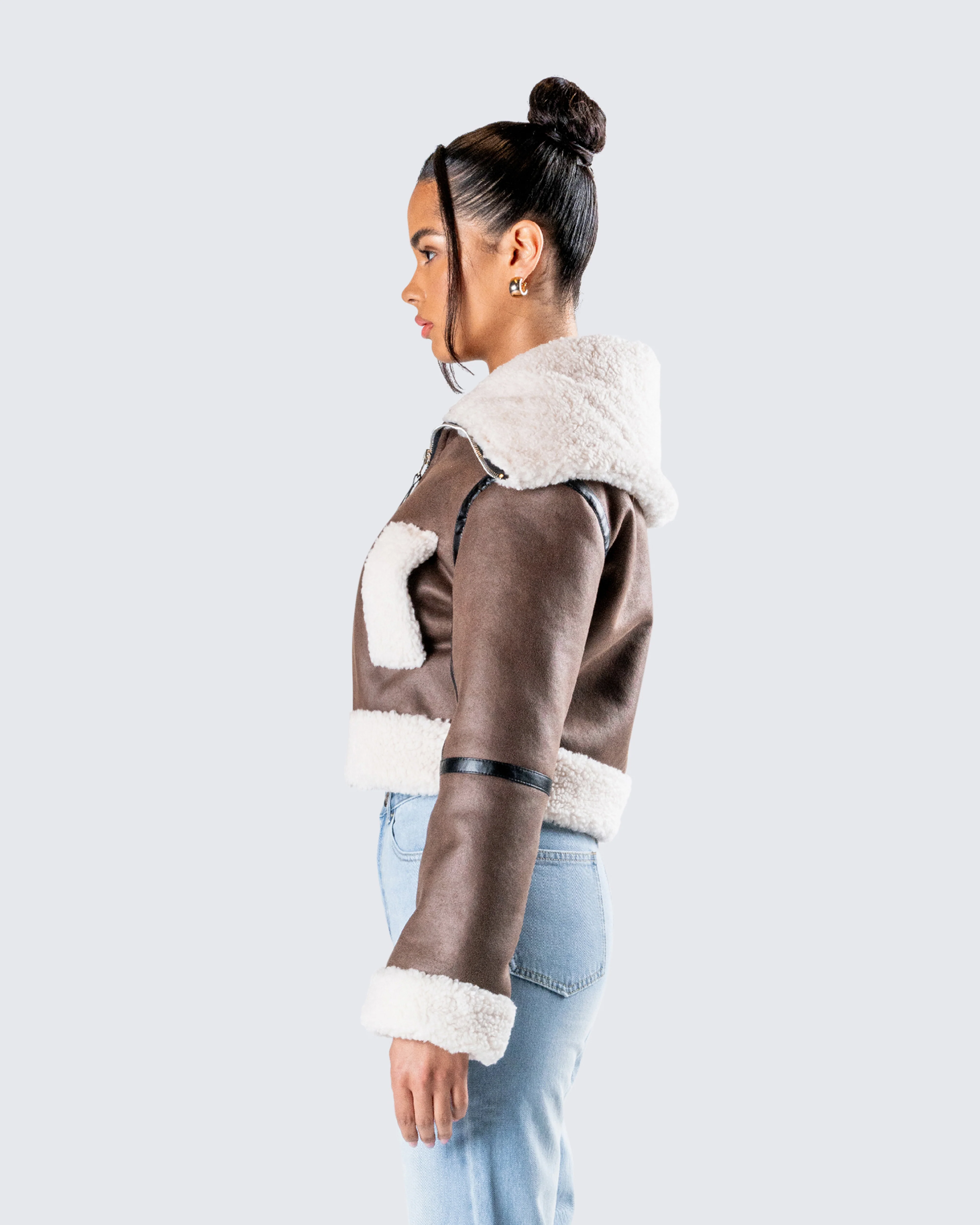 Farah Brown Vegan Leather Bomber - Image 6