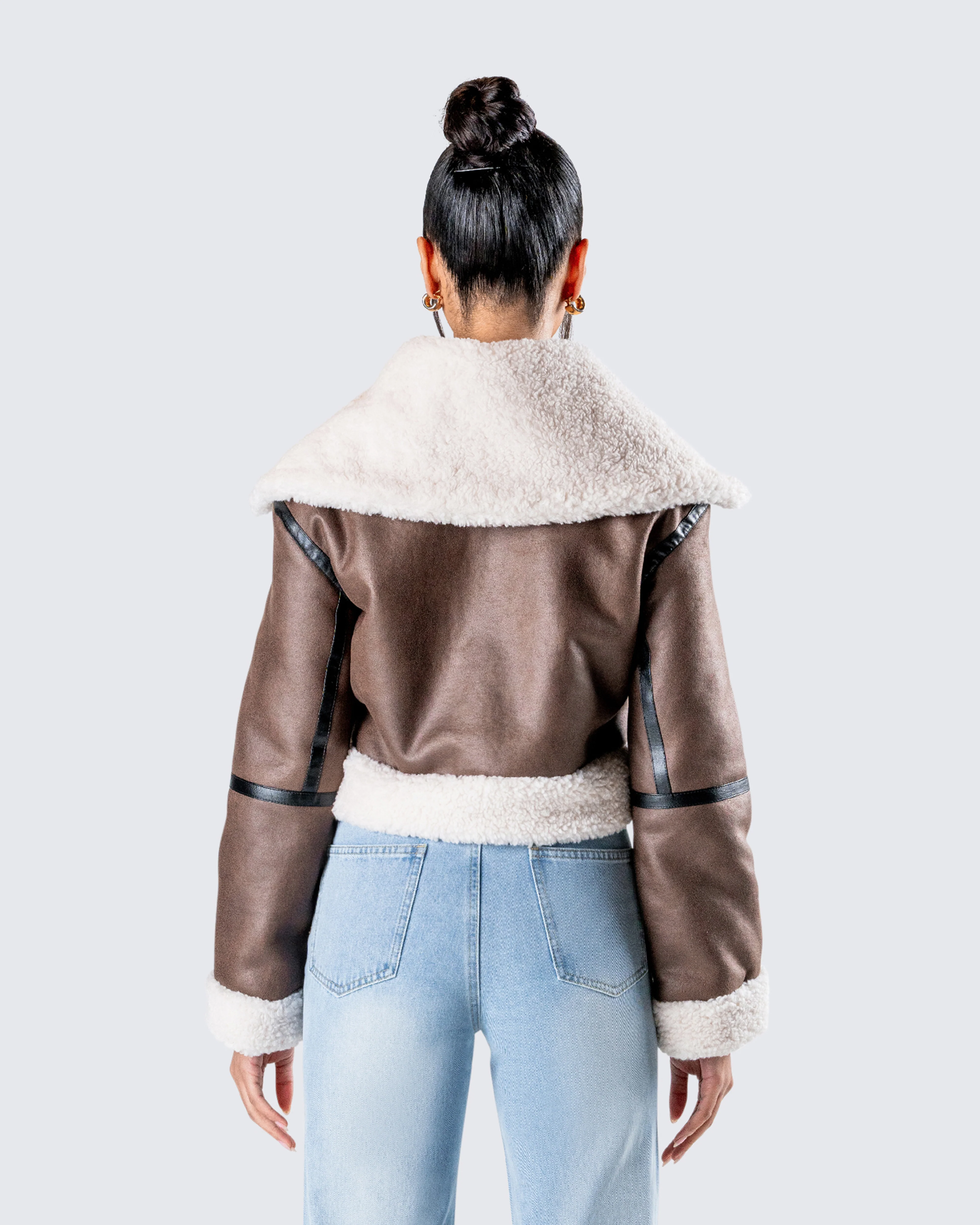 Farah Brown Vegan Leather Bomber - Image 7