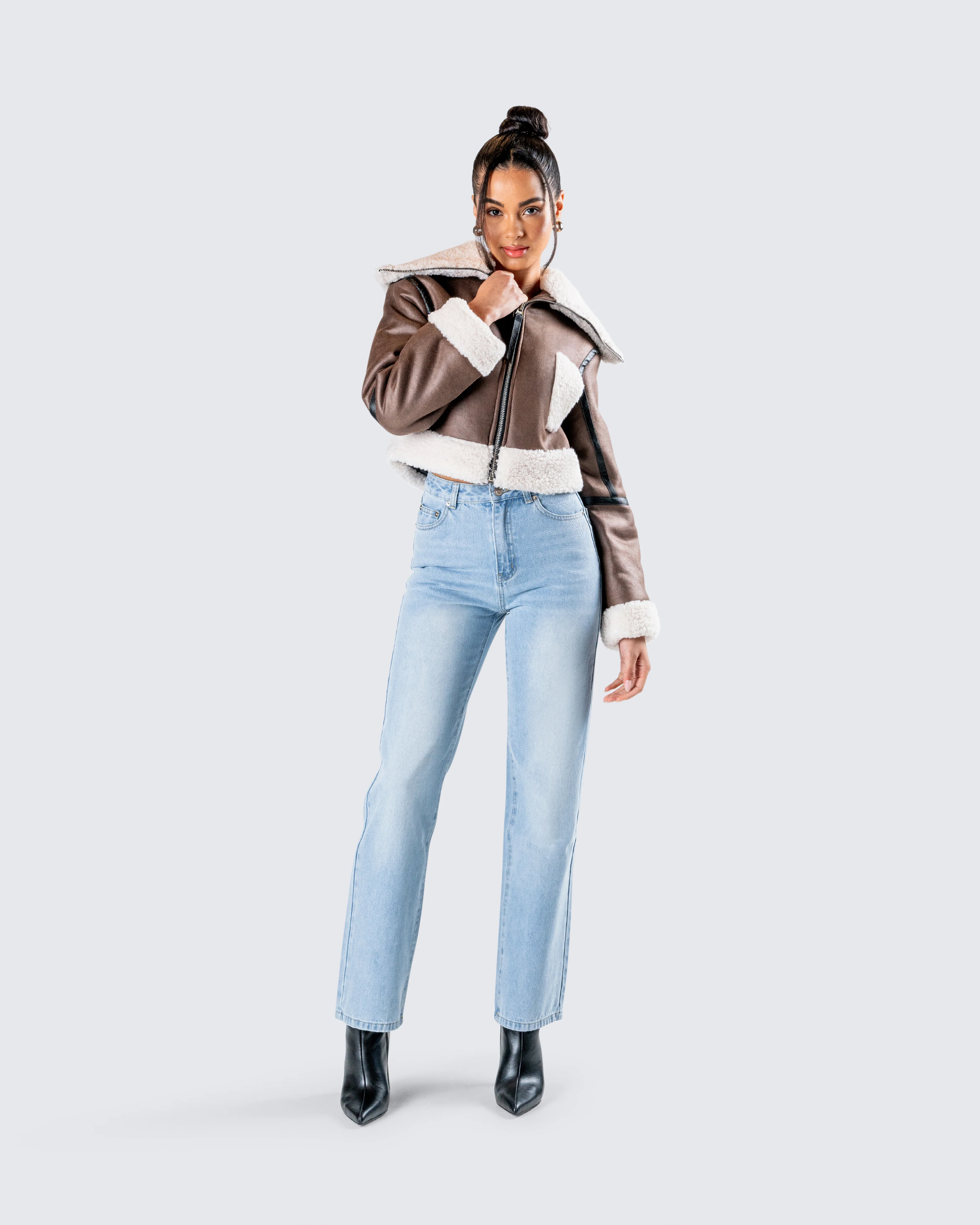 Farah Brown Vegan Leather Bomber - Image 9