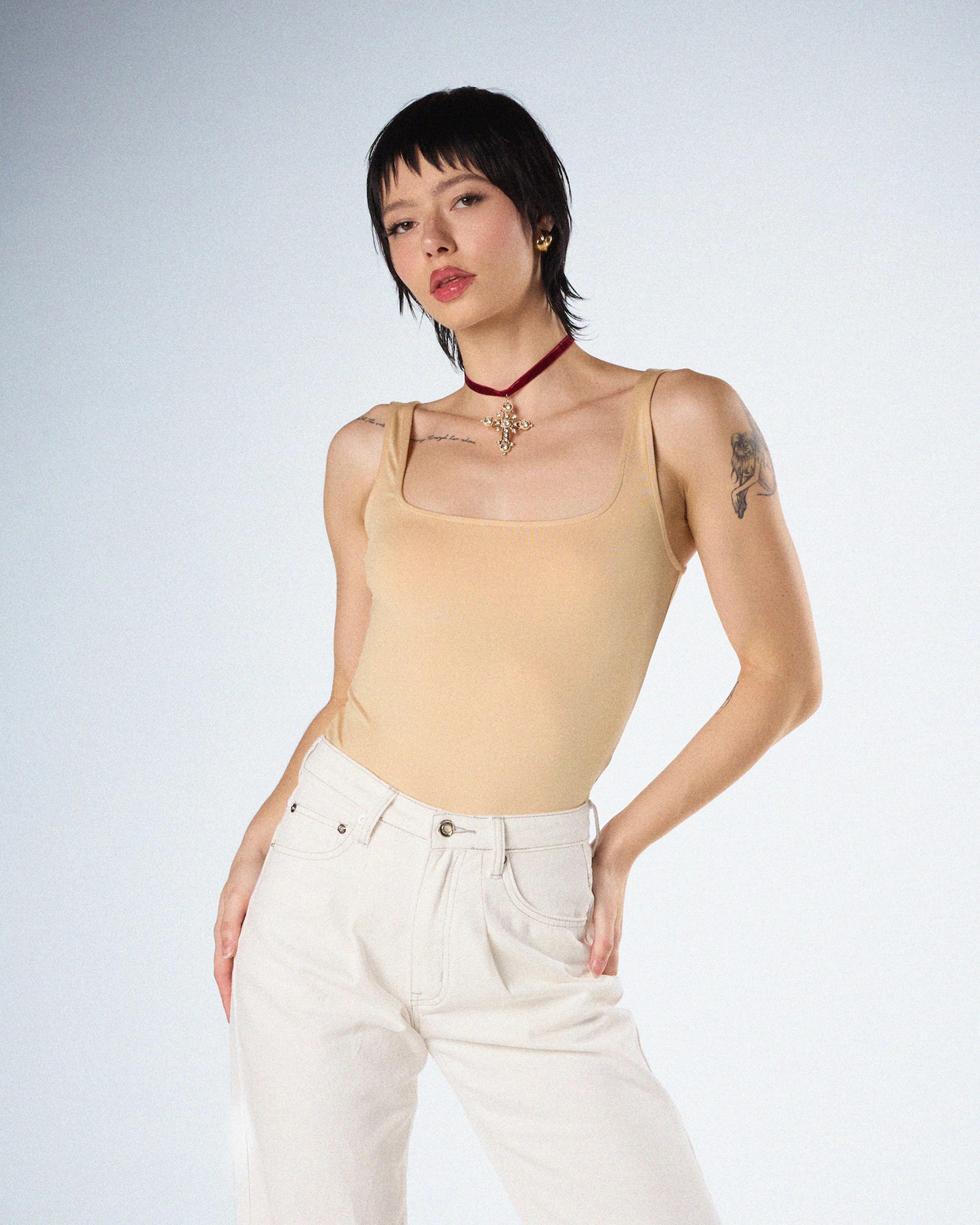 Fatima Beige Tank Bodysuit - Image 8
