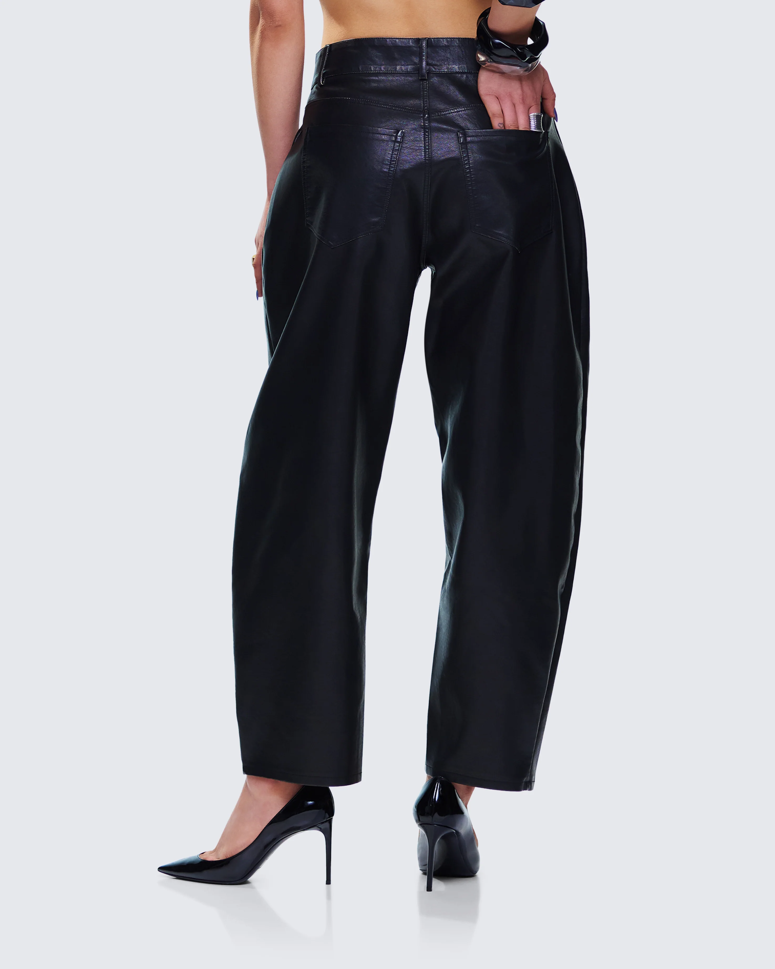 Flavia Black Vegan Leather Barrel Pant - Image 6