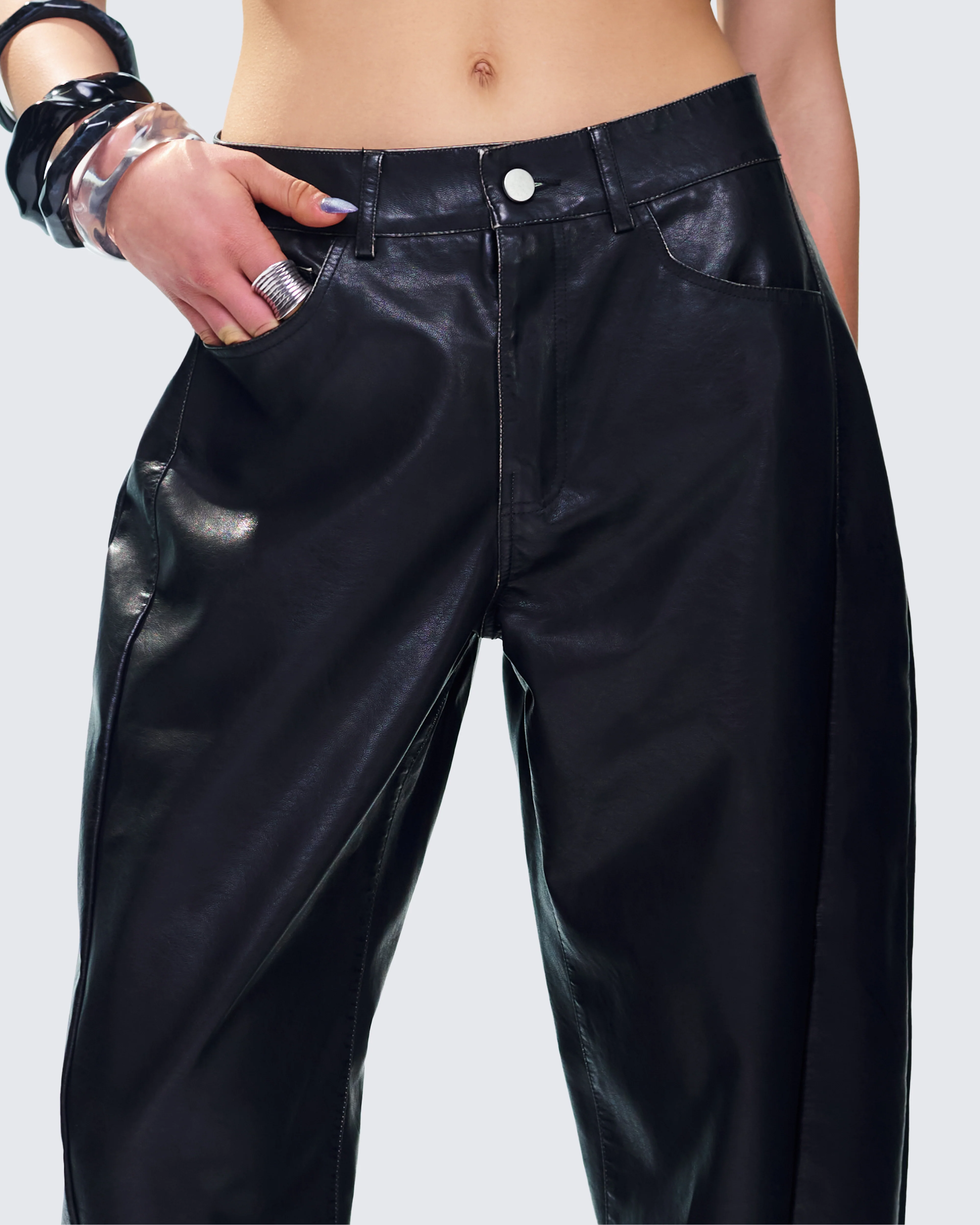 Flavia Black Vegan Leather Barrel Pant - Image 7
