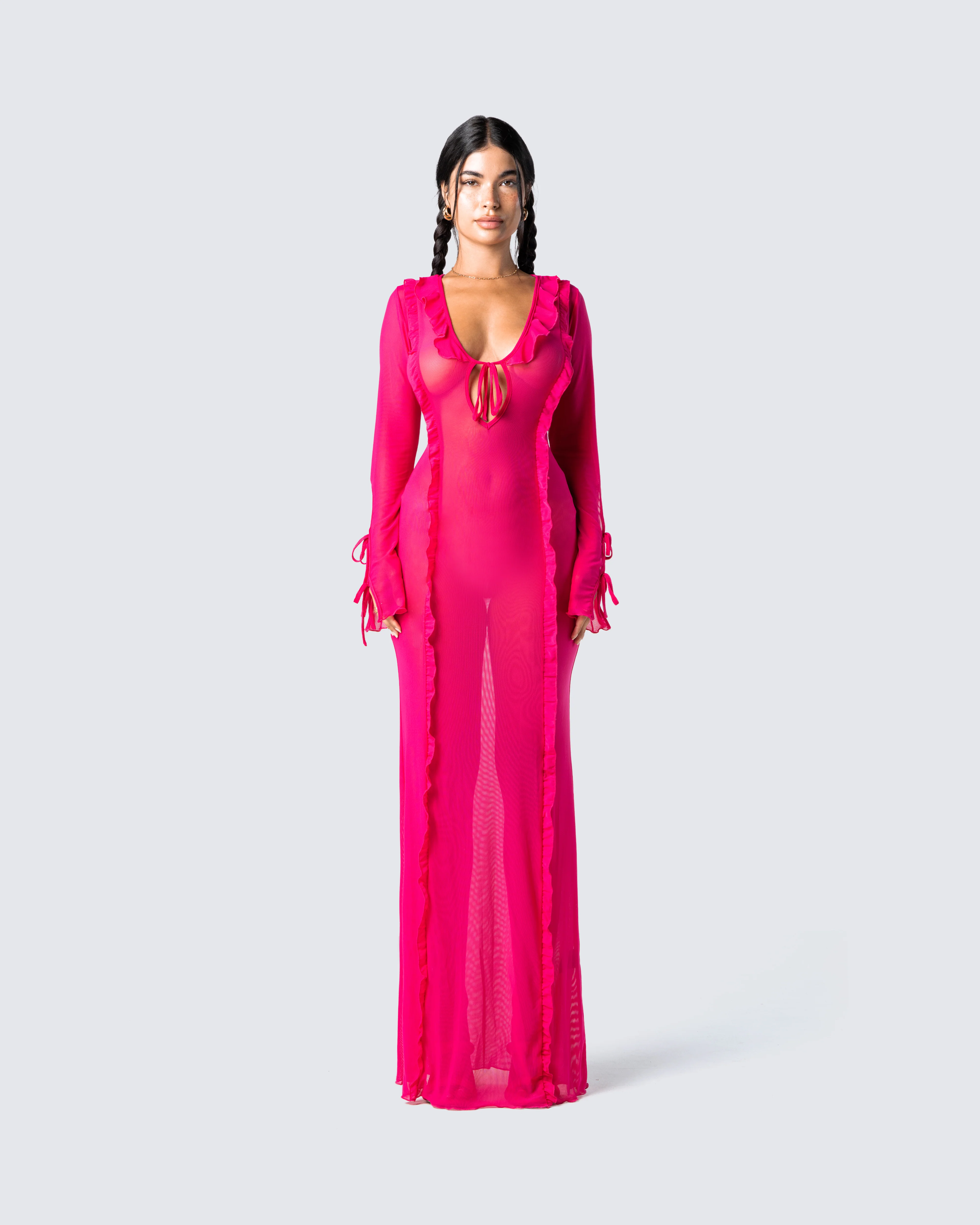Florence Magenta Mesh Maxi Dress - Image 4