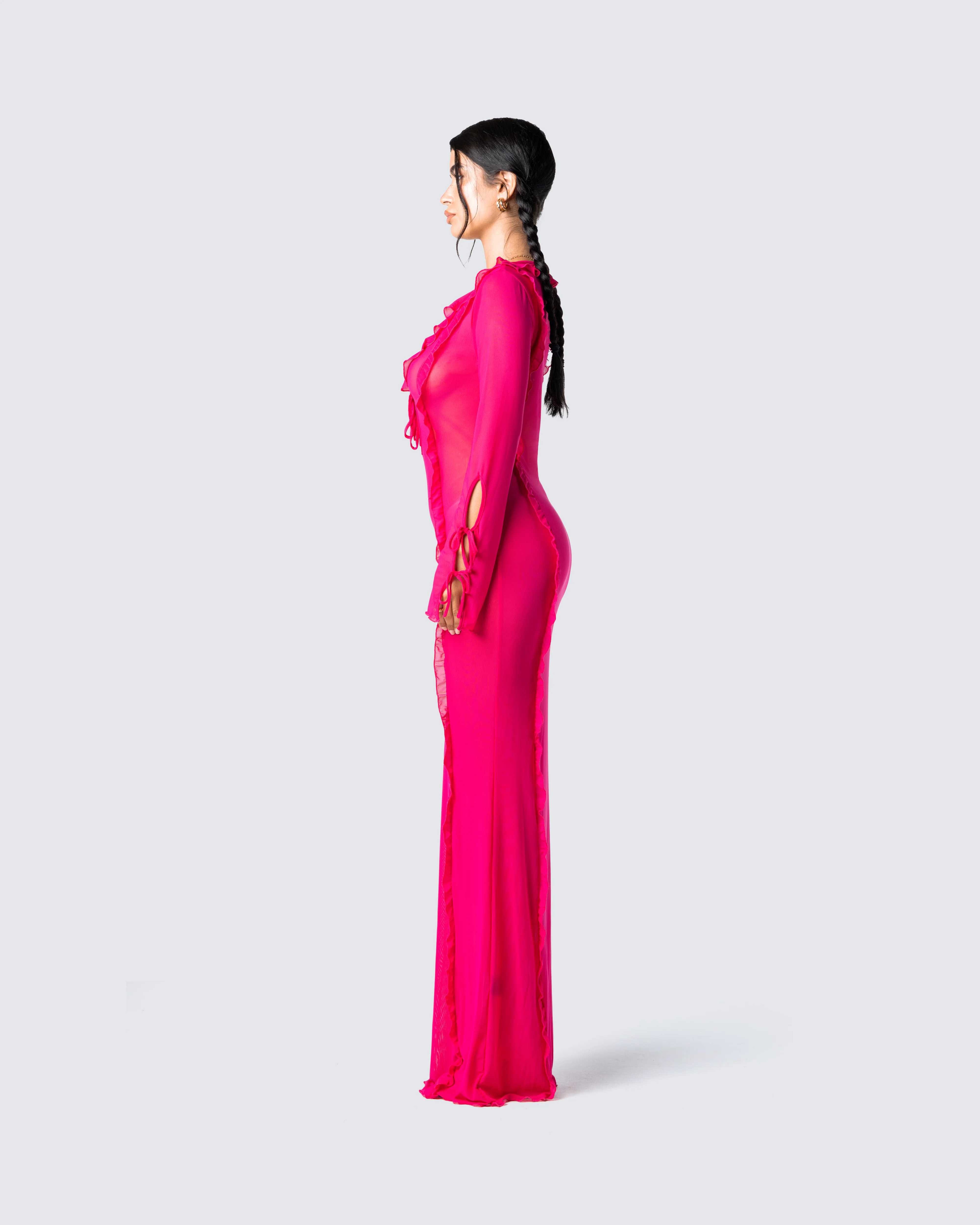 Florence Magenta Mesh Maxi Dress - Image 5