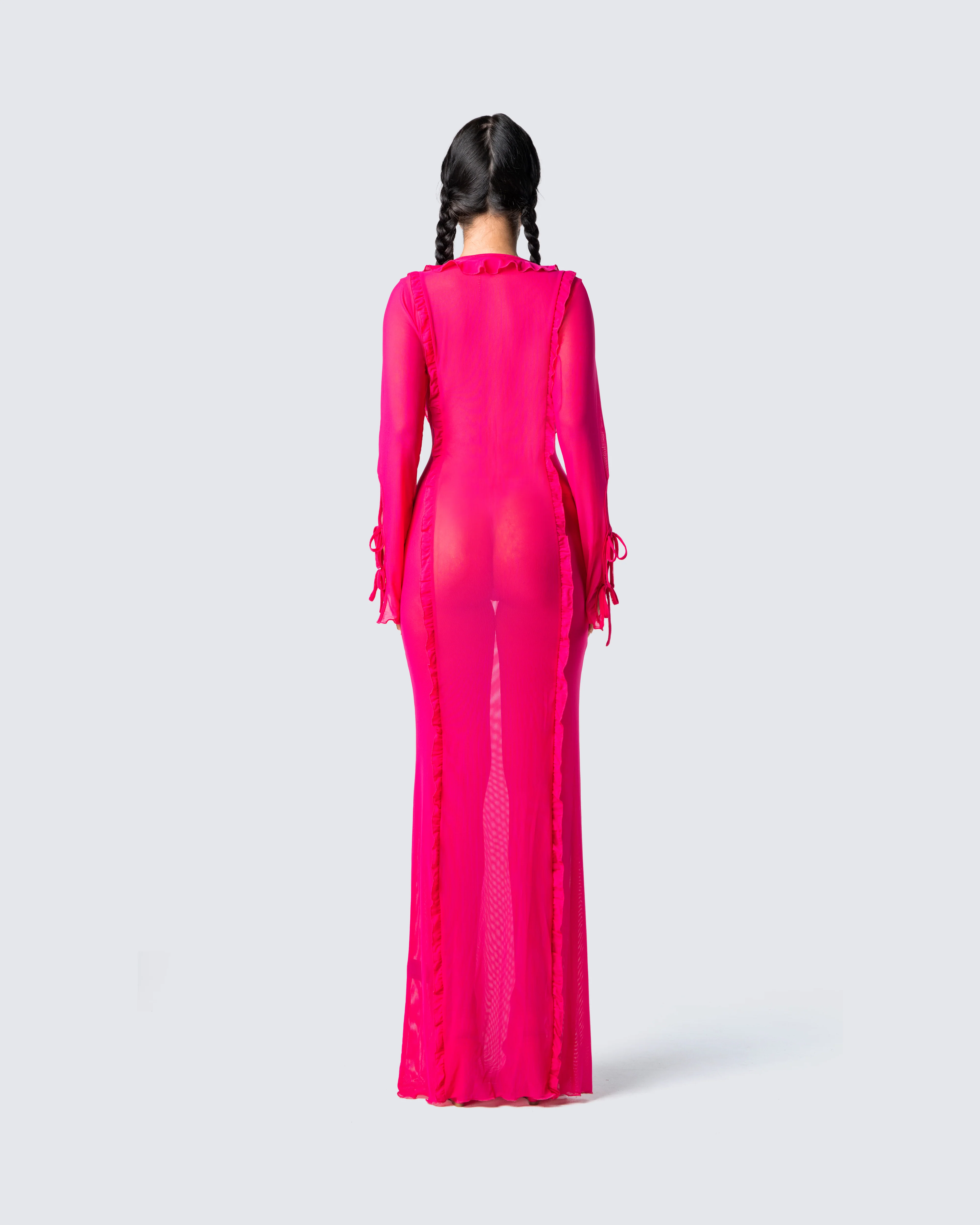 Florence Magenta Mesh Maxi Dress - Image 6