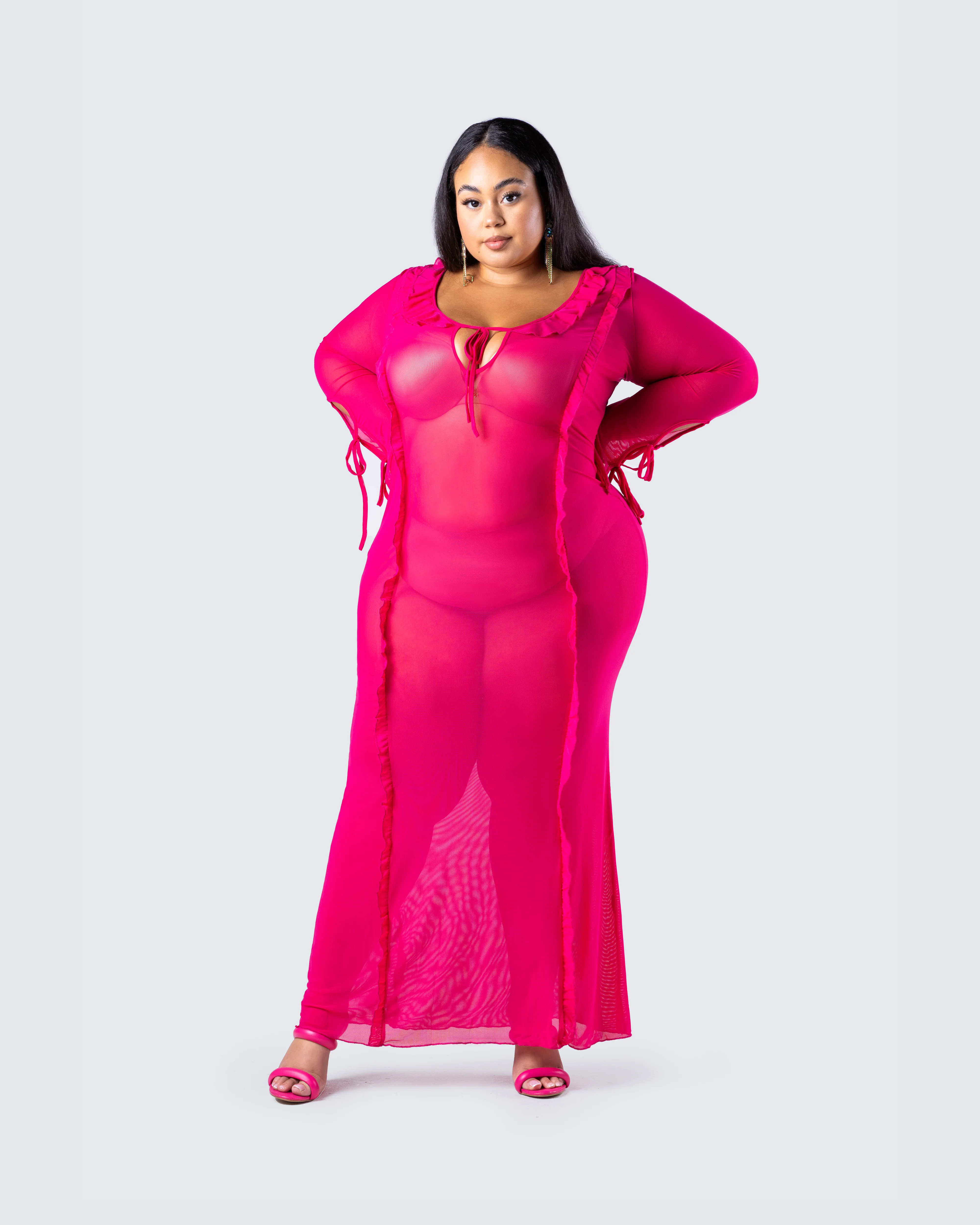 Florence Magenta Mesh Maxi Dress - Image 7