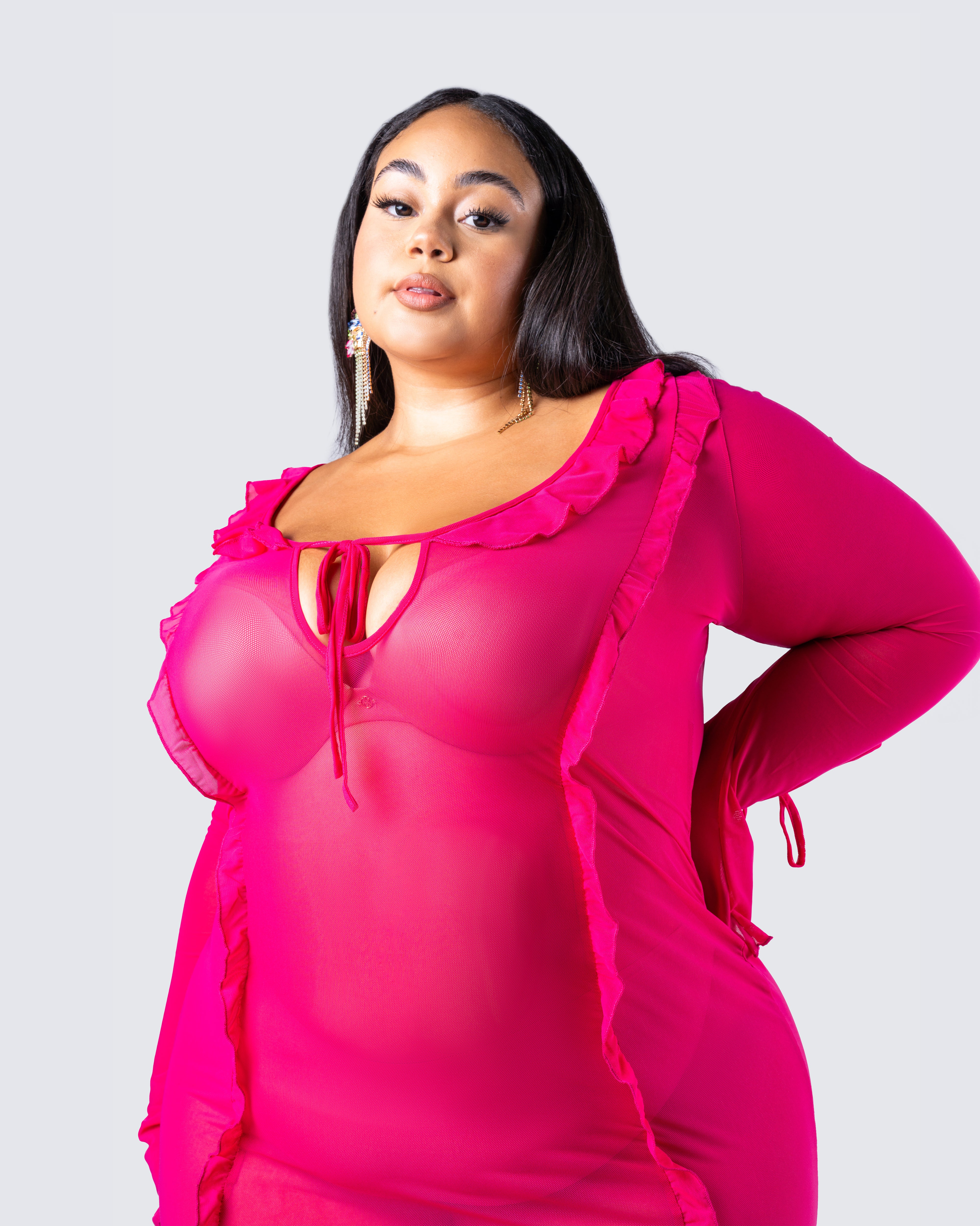 Florence Magenta Mesh Maxi Dress - Image 8