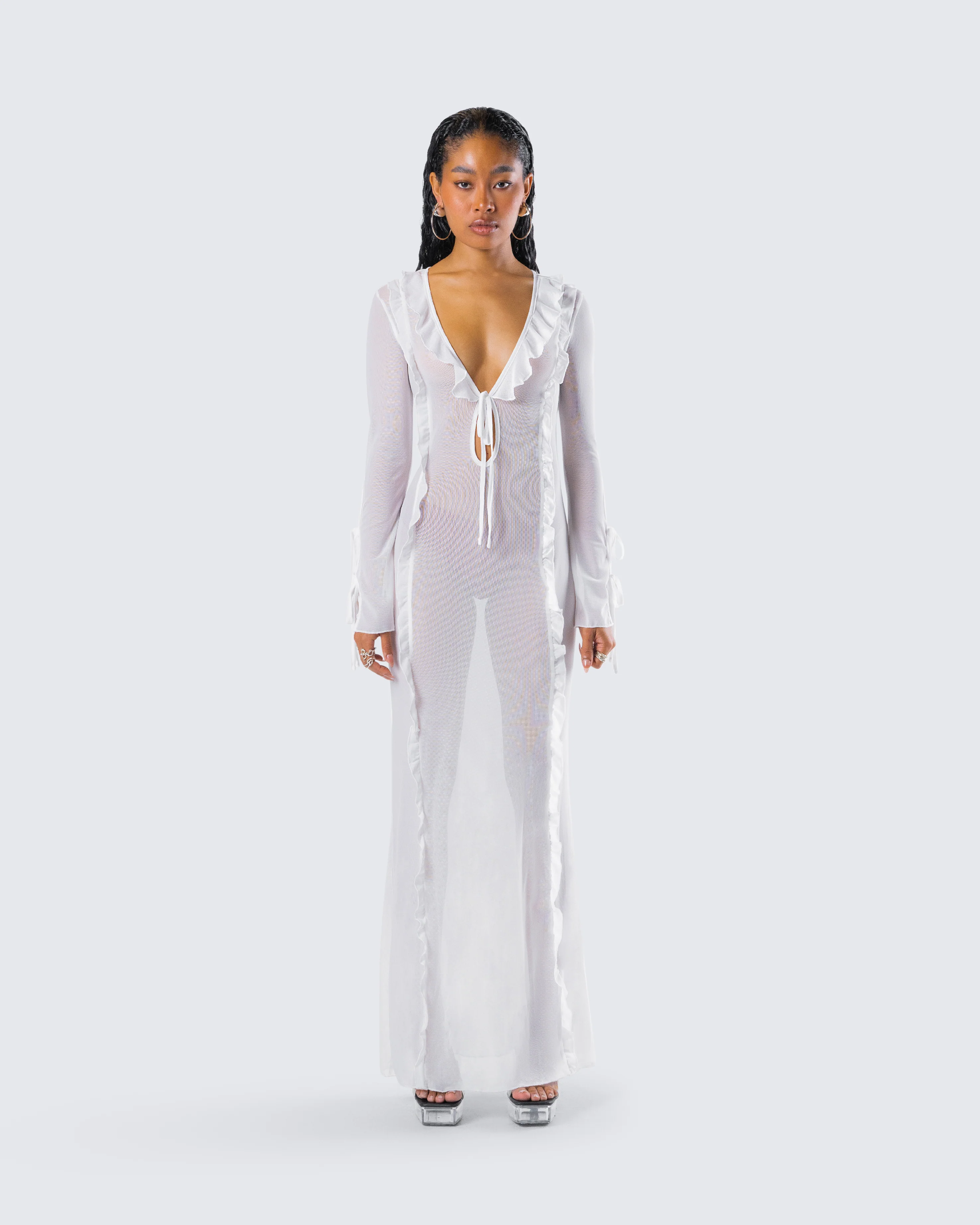 Florence White Mesh Maxi Dress - Image 4