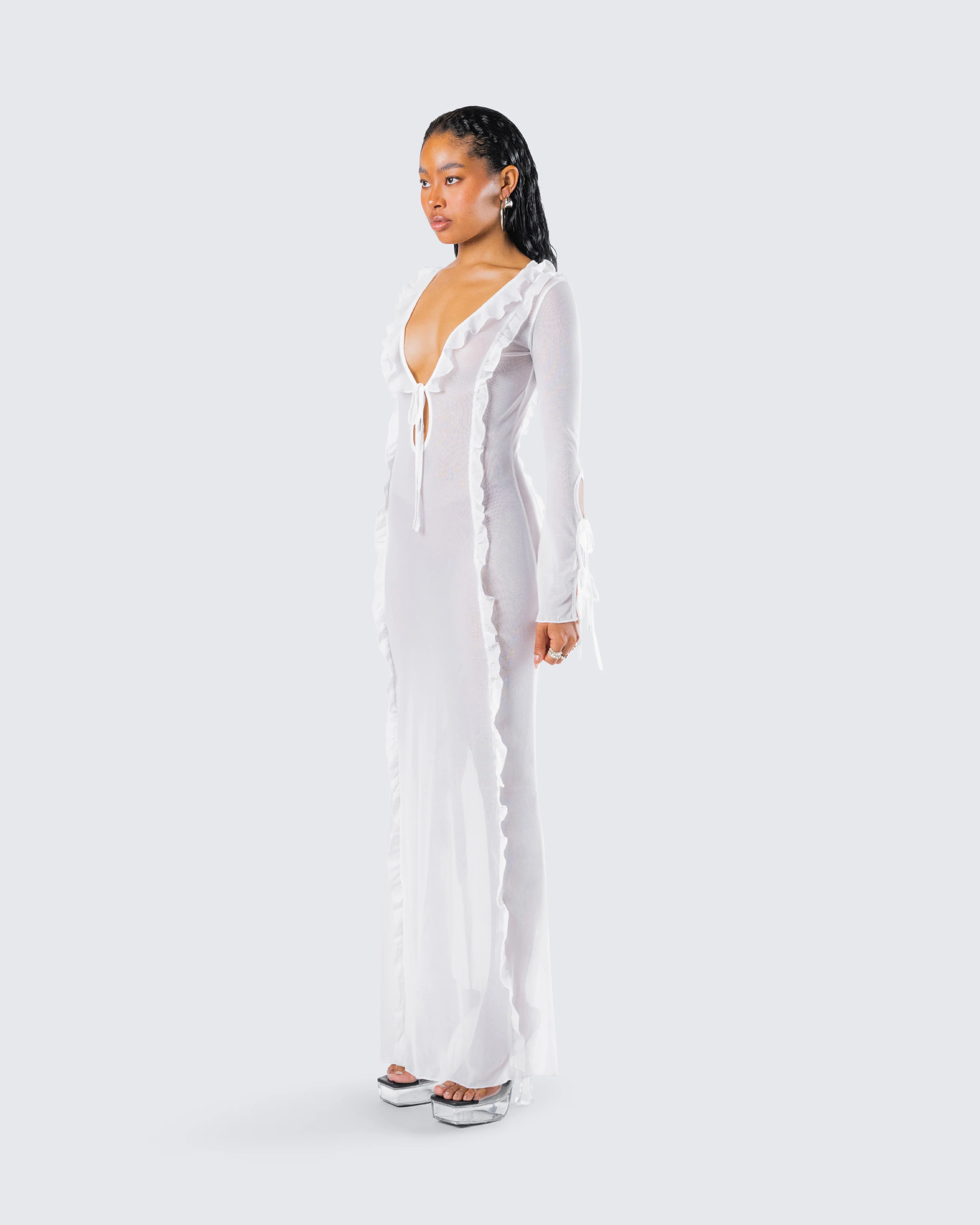 Florence White Mesh Maxi Dress - Image 5