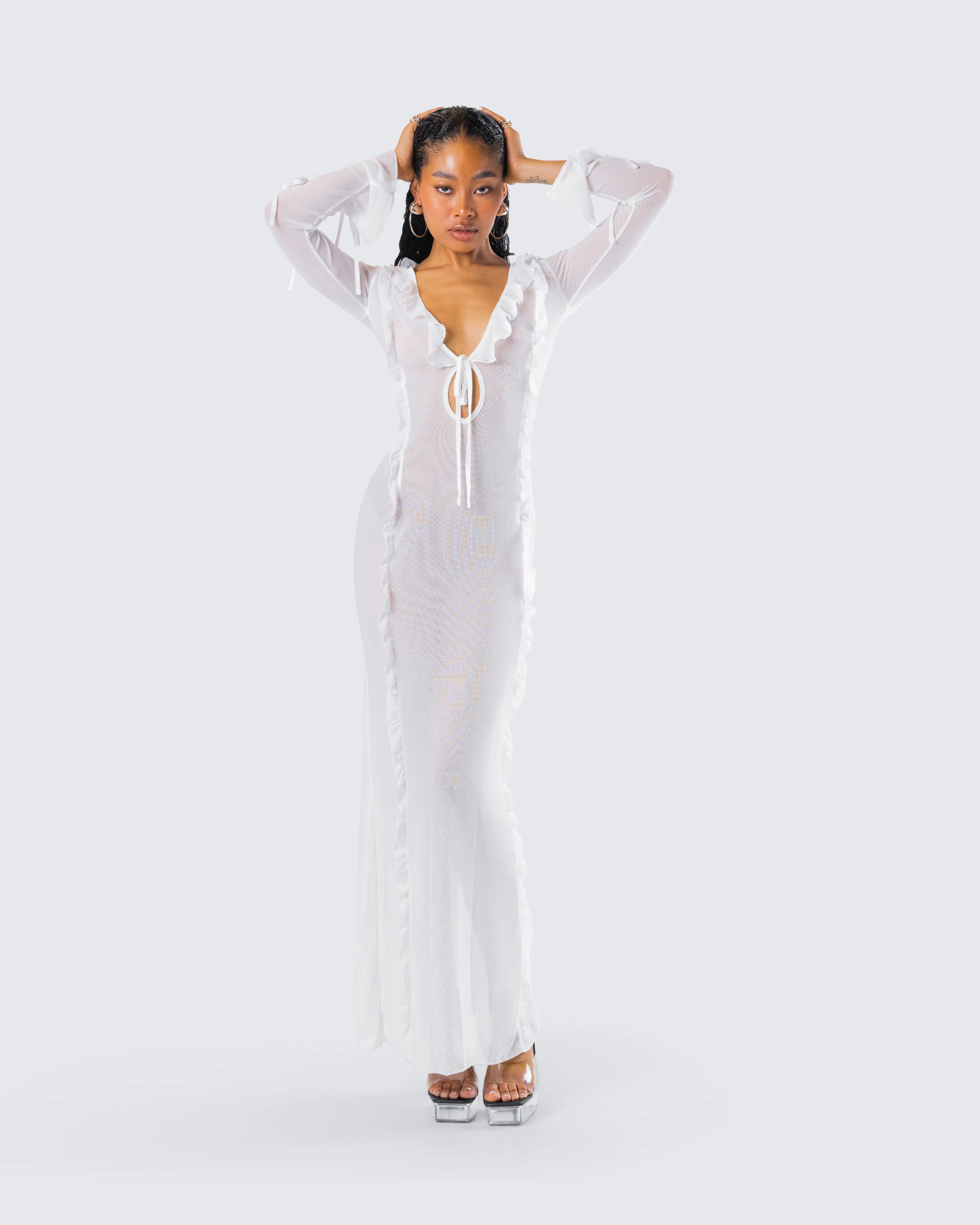 Florence White Mesh Maxi Dress - Image 8