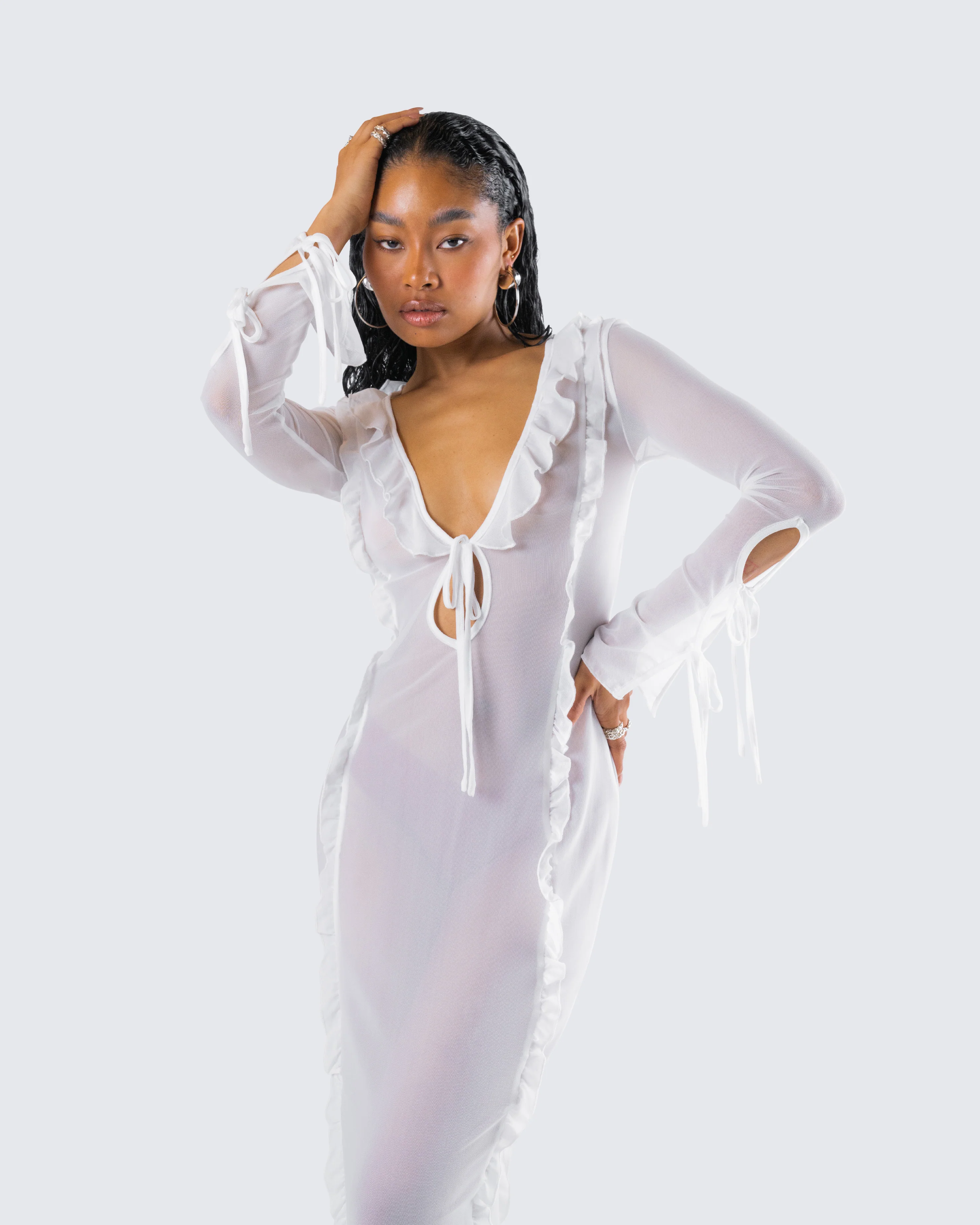Florence White Mesh Maxi Dress - Image 9