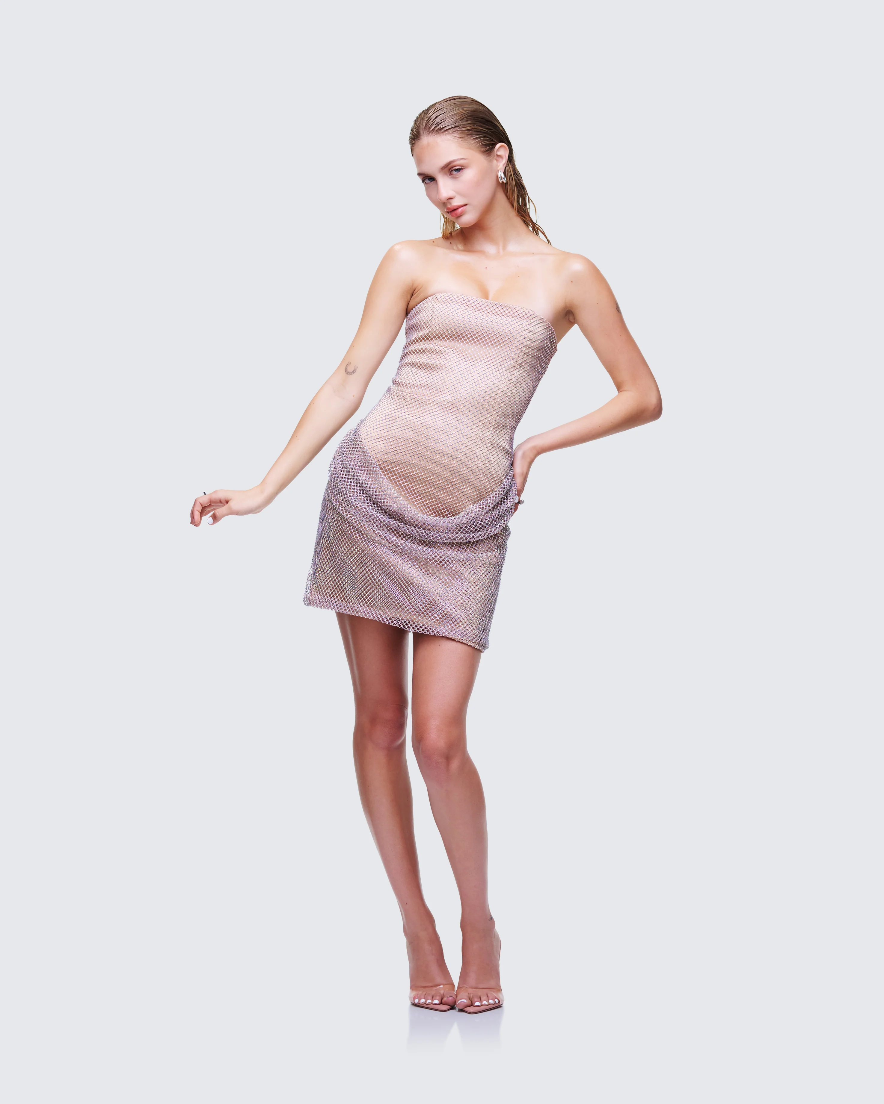 Fortuna Silver Hotfix Strapless Mini Dress - Image 3