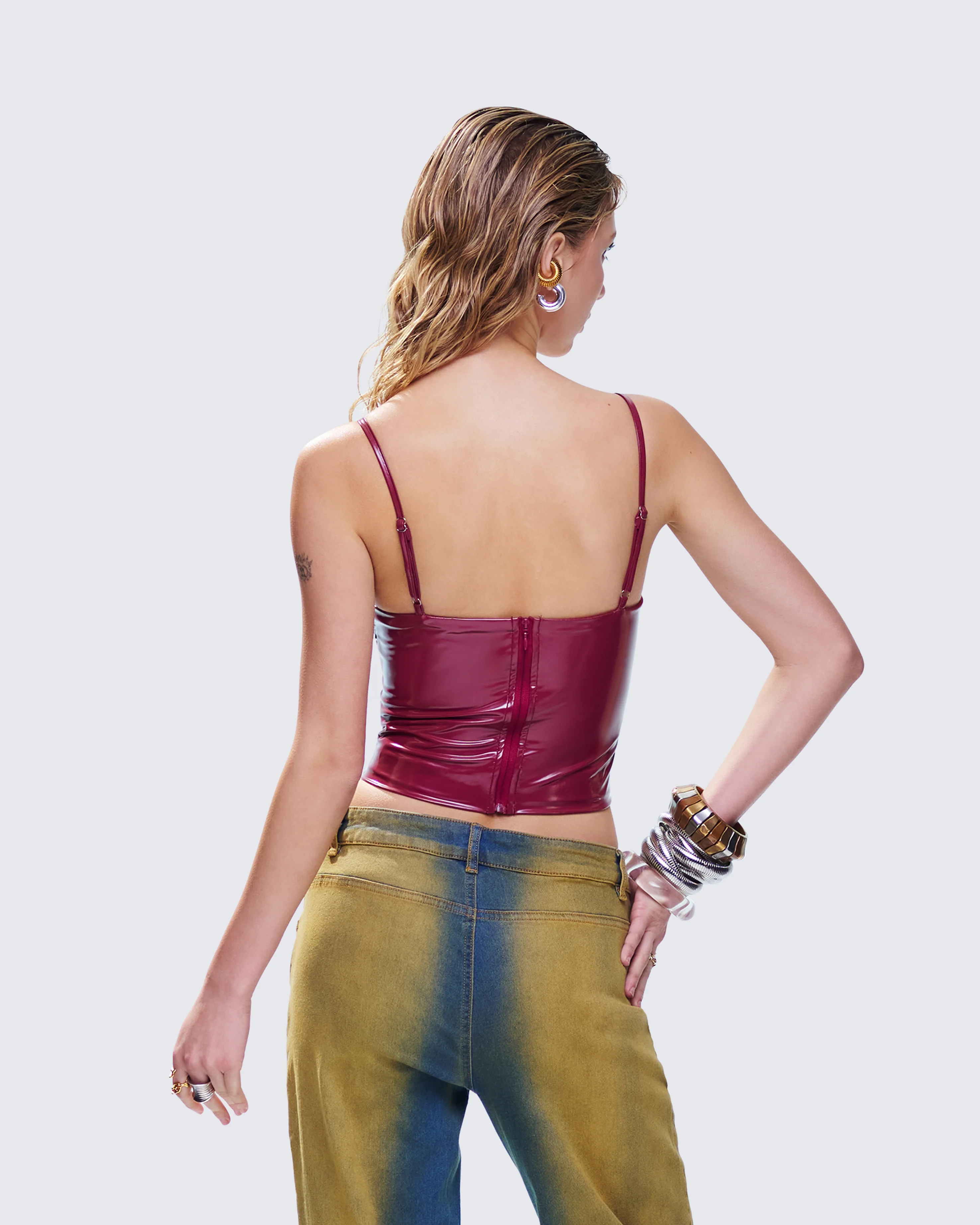 Francine Burgundy Vegan Leather Top - Image 4