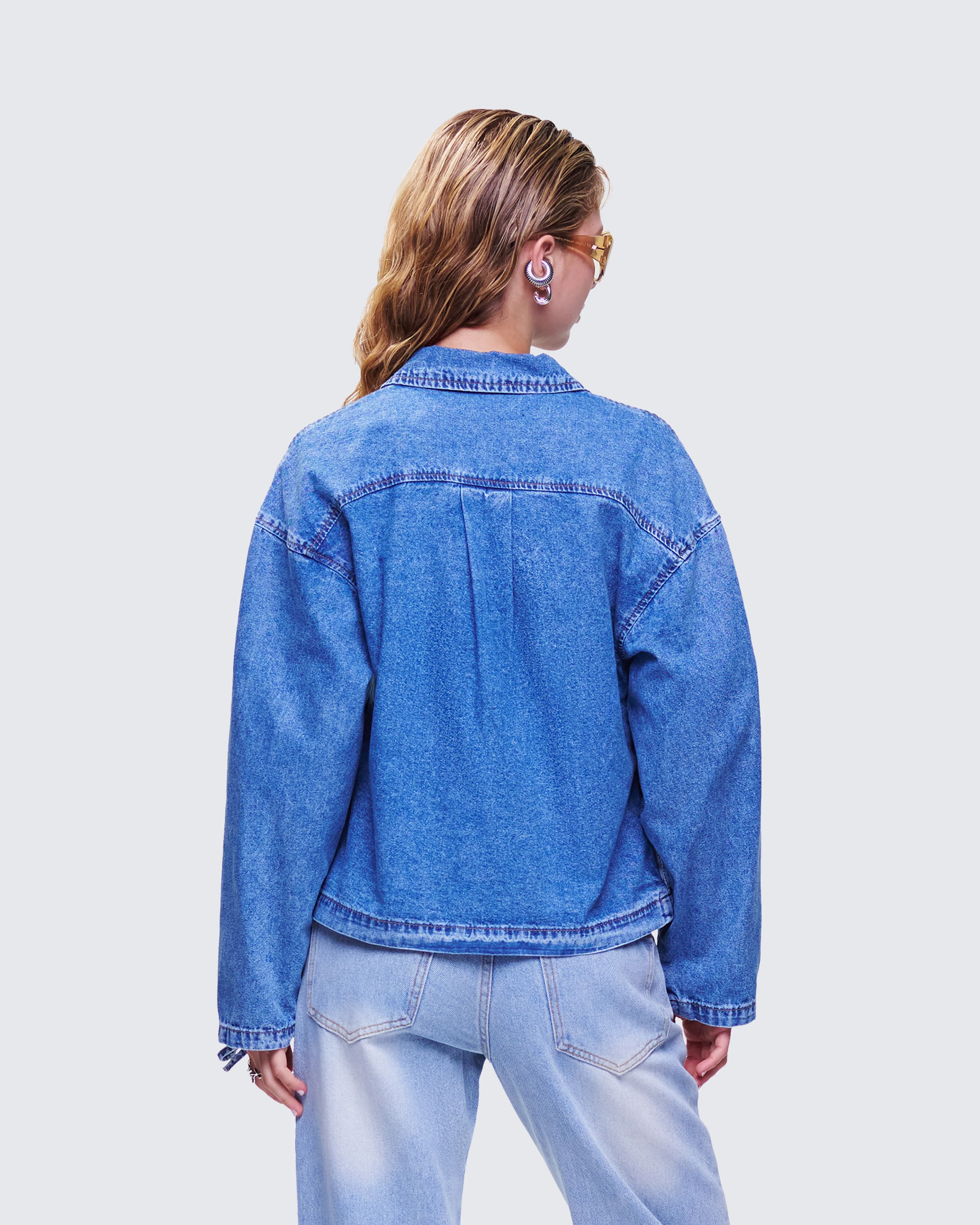 Freesia Blue Bow Tied Denim Shirt Jacket - Image 4