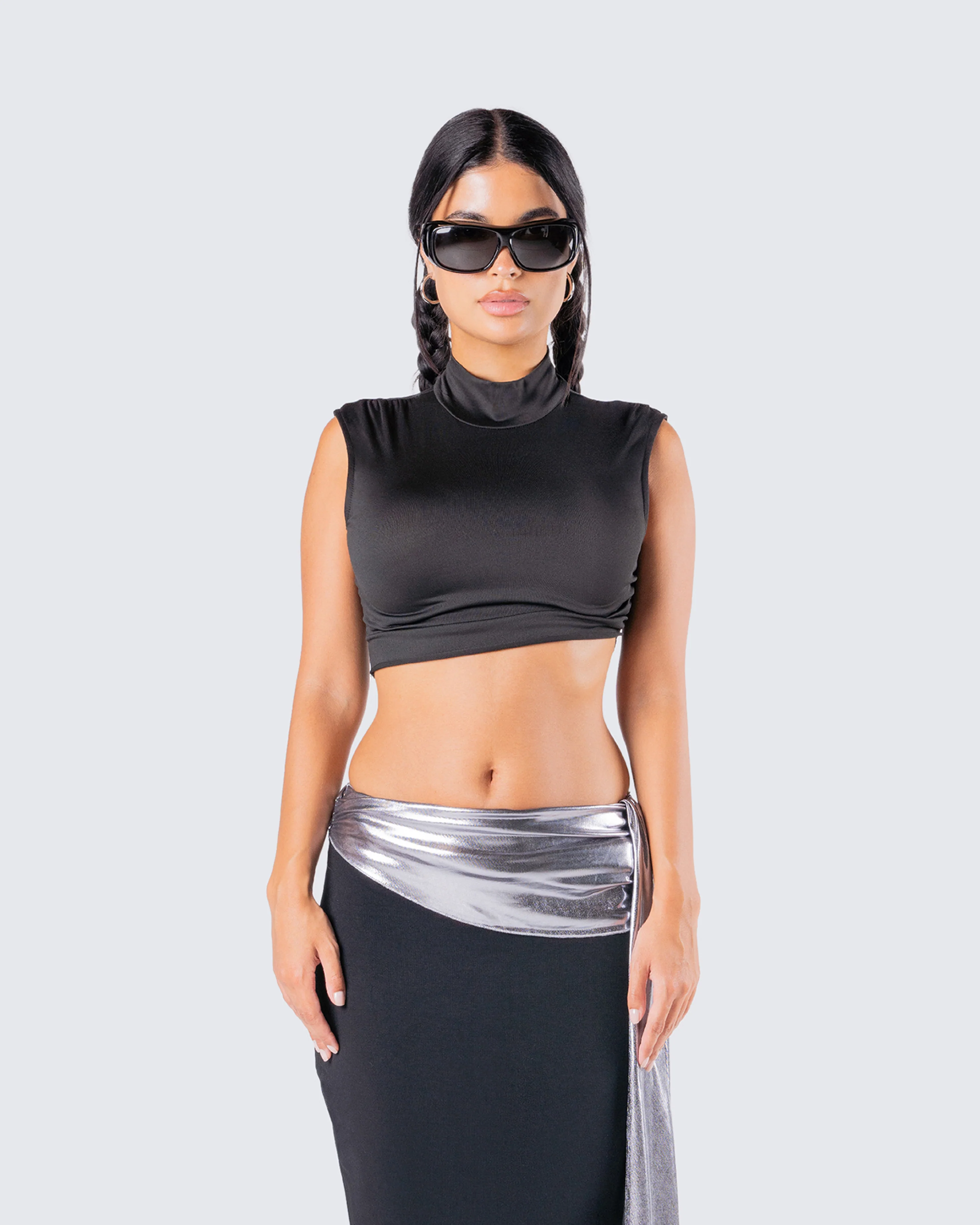 Freya Black Turtleneck Crop Top - Image 4
