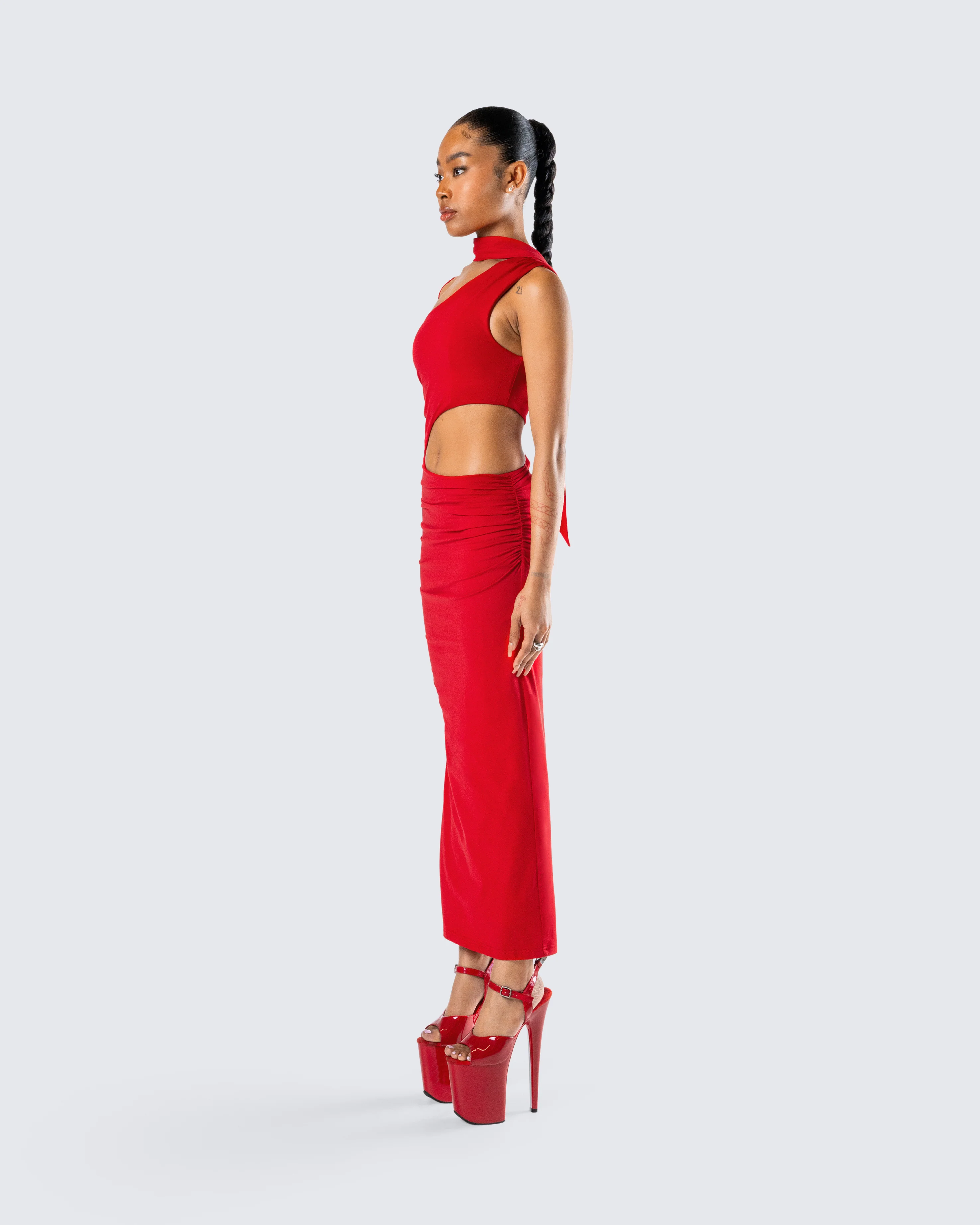 Gabrielle Red Jersey Midi Dress - Image 5