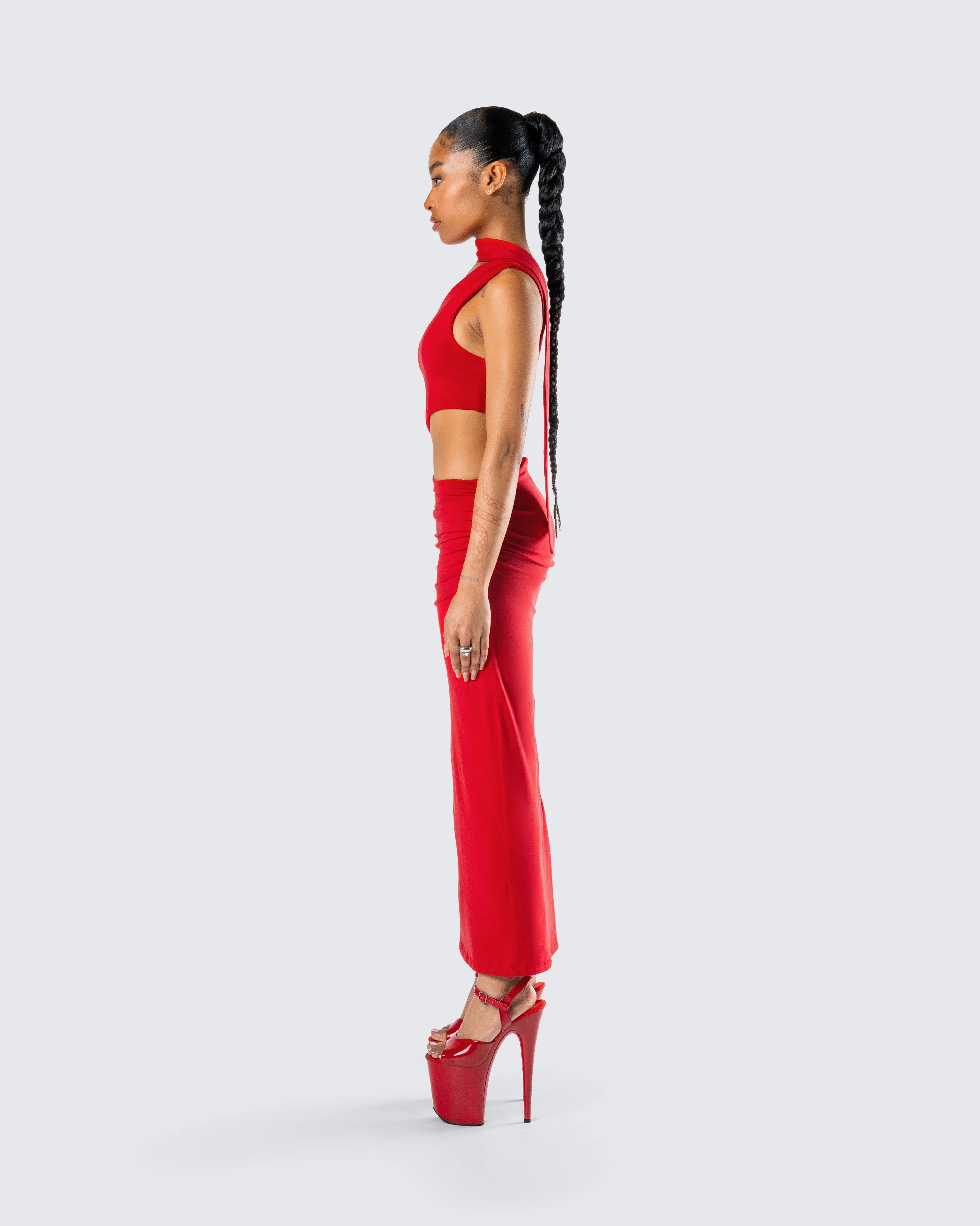 Gabrielle Red Jersey Midi Dress - Image 6
