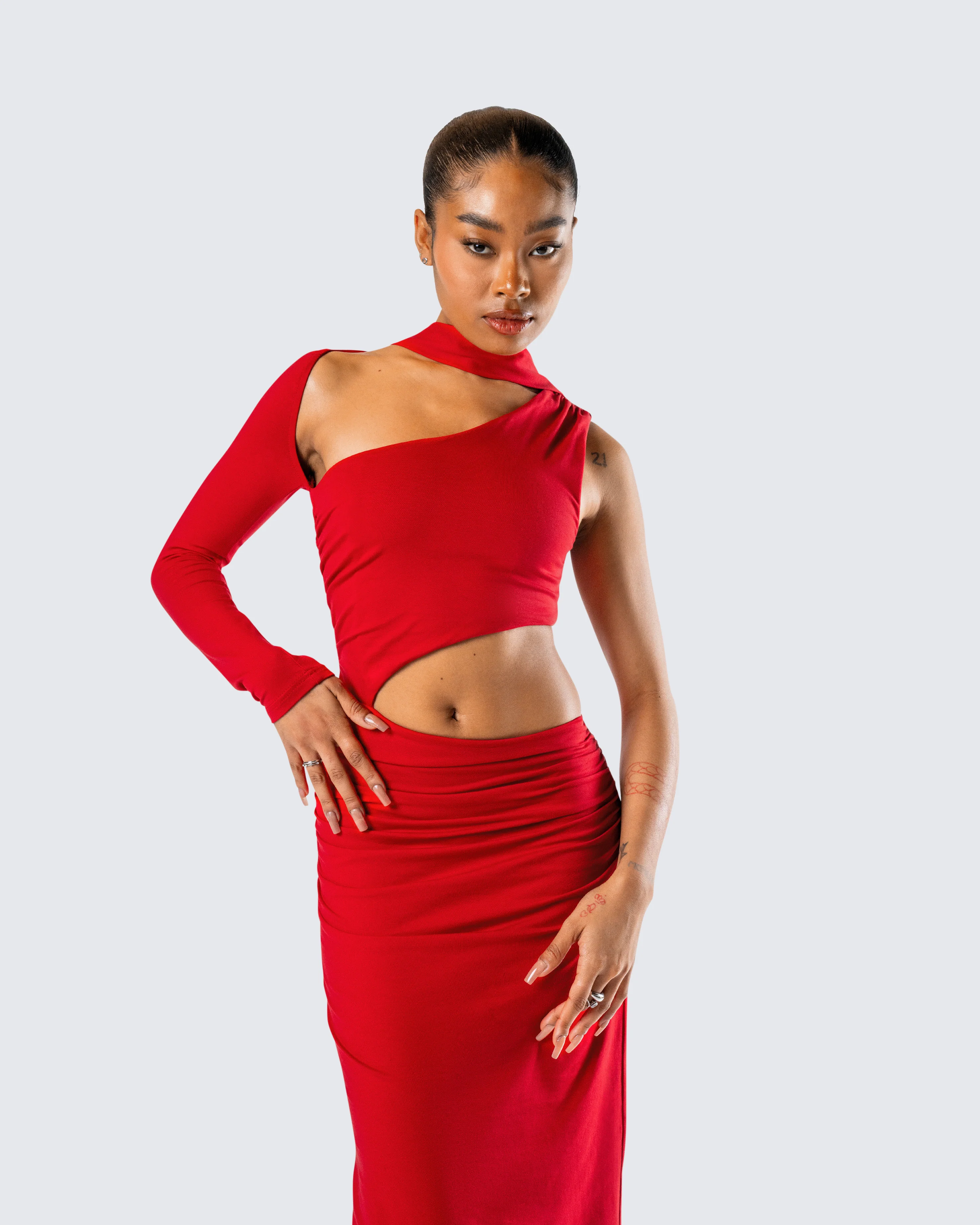 Gabrielle Red Jersey Midi Dress - Image 9