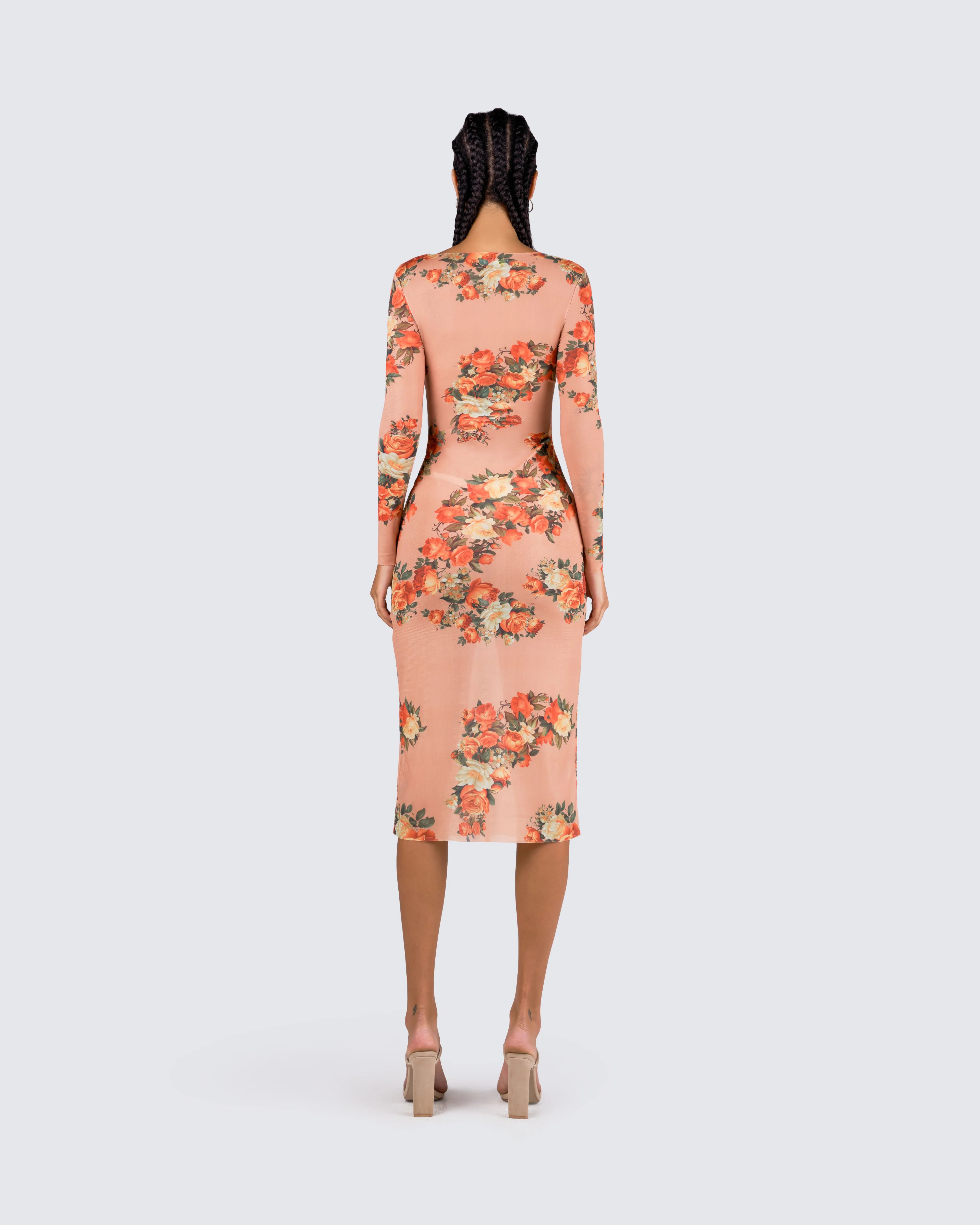 Gardenia Rose Print Mesh Midi Dress - Image 6