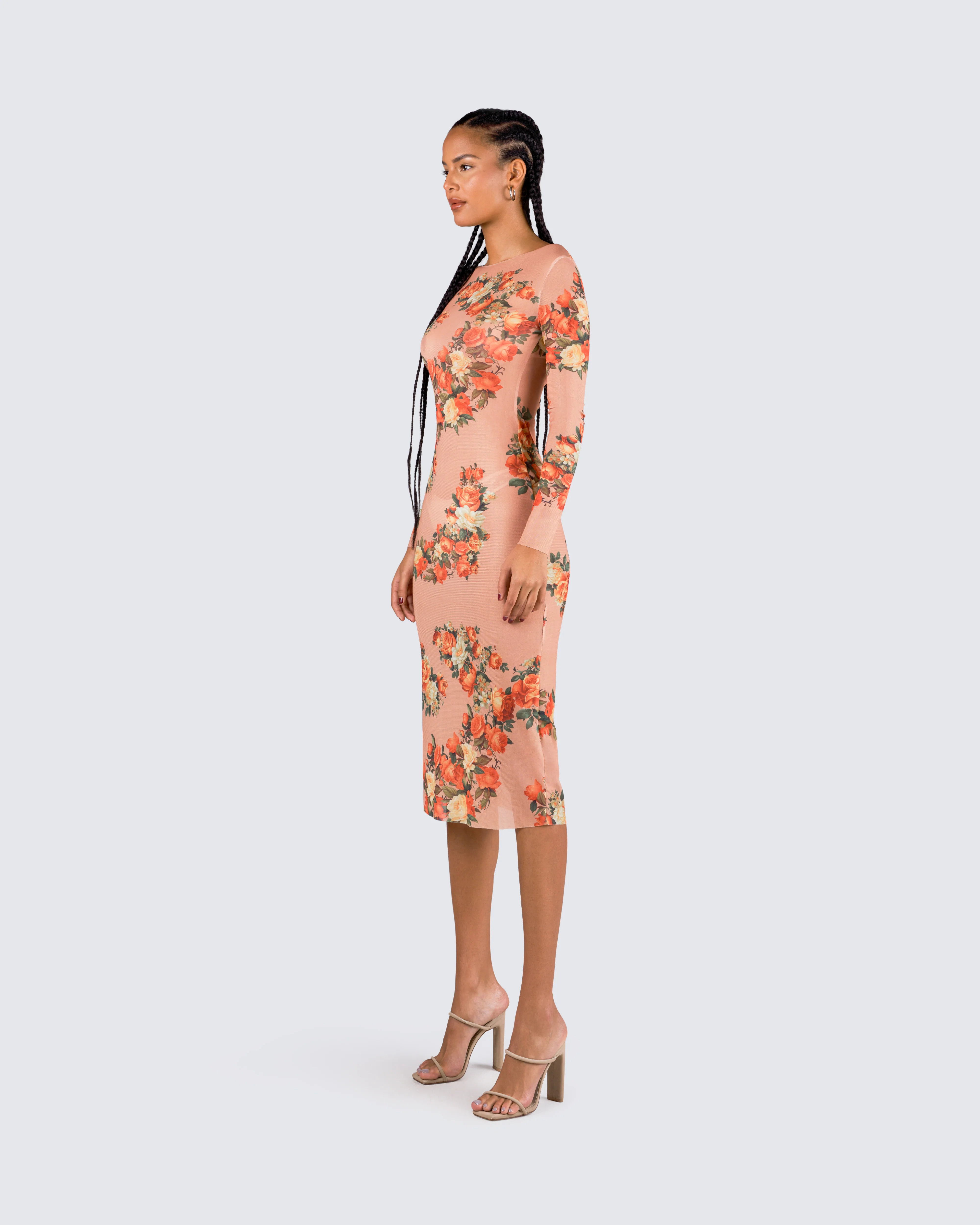 Gardenia Rose Print Mesh Midi Dress - Image 7