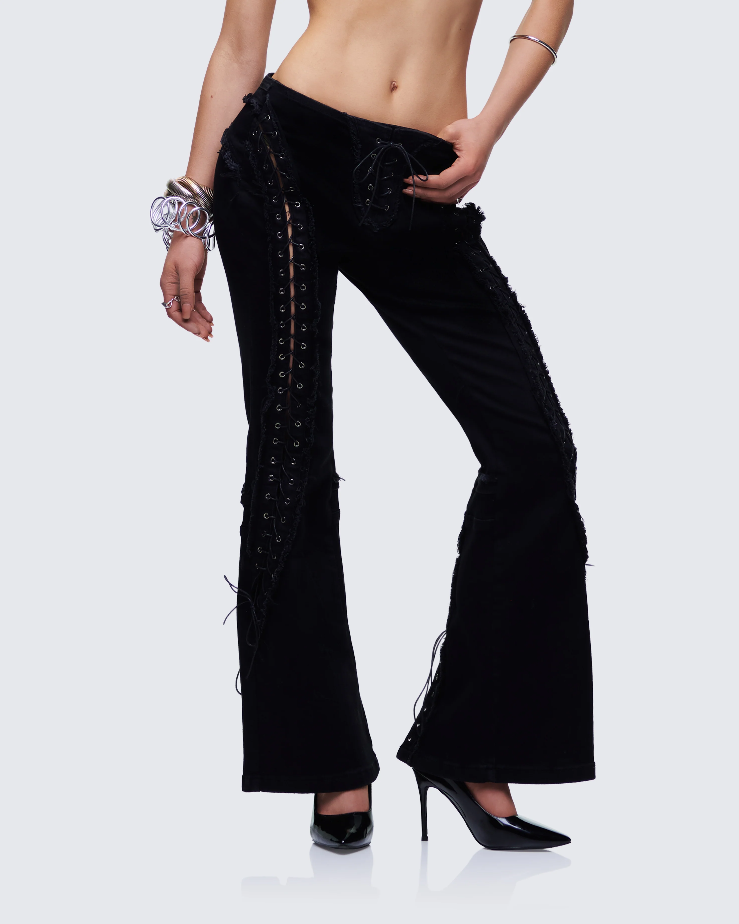 Genoveva Black Denim Lace Up Jeans - Image 3