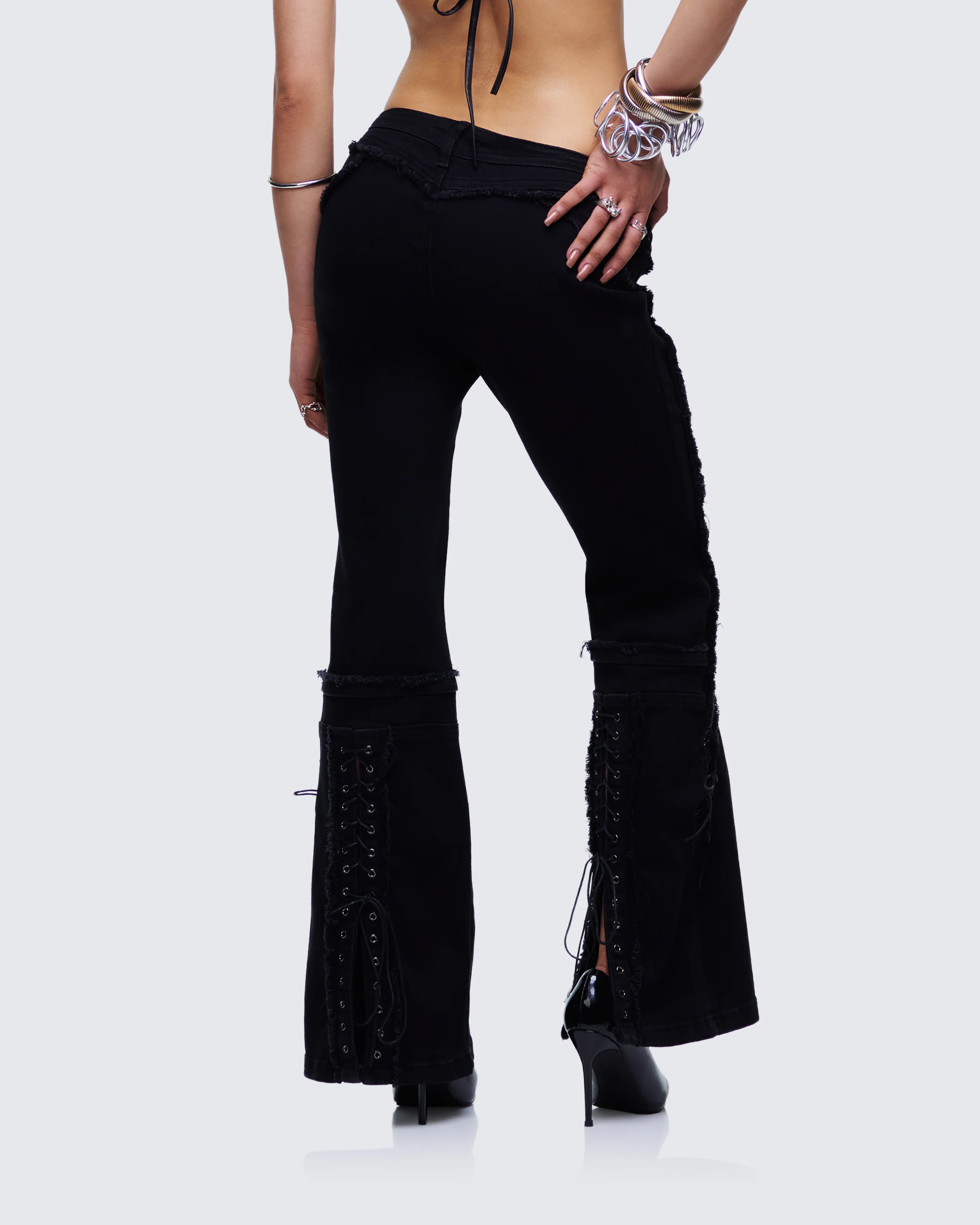 Genoveva Black Denim Lace Up Jeans - Image 4