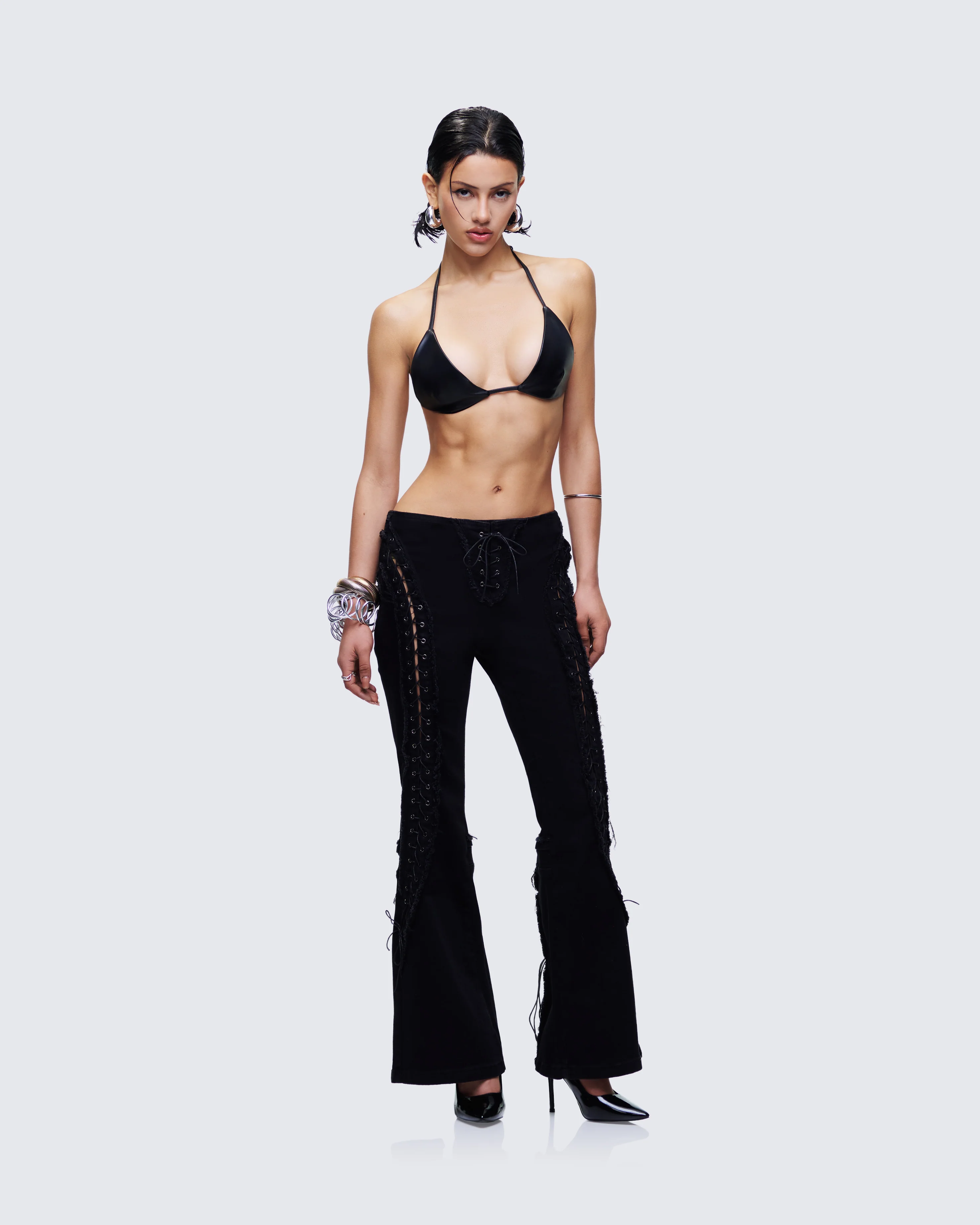 Genoveva Black Denim Lace Up Jeans - Image 5