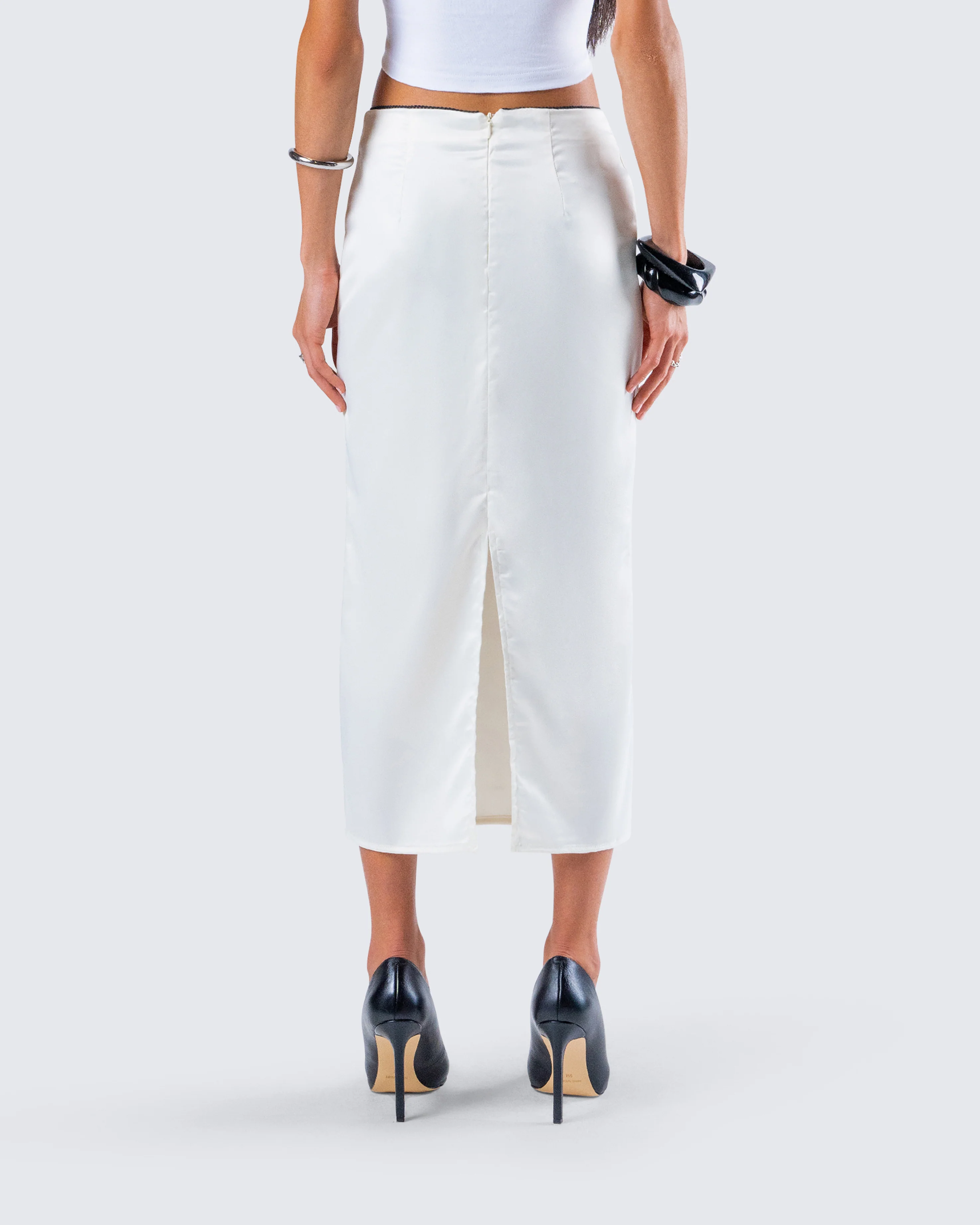 Georgia Ivory Satin Midi Skirt - Image 7
