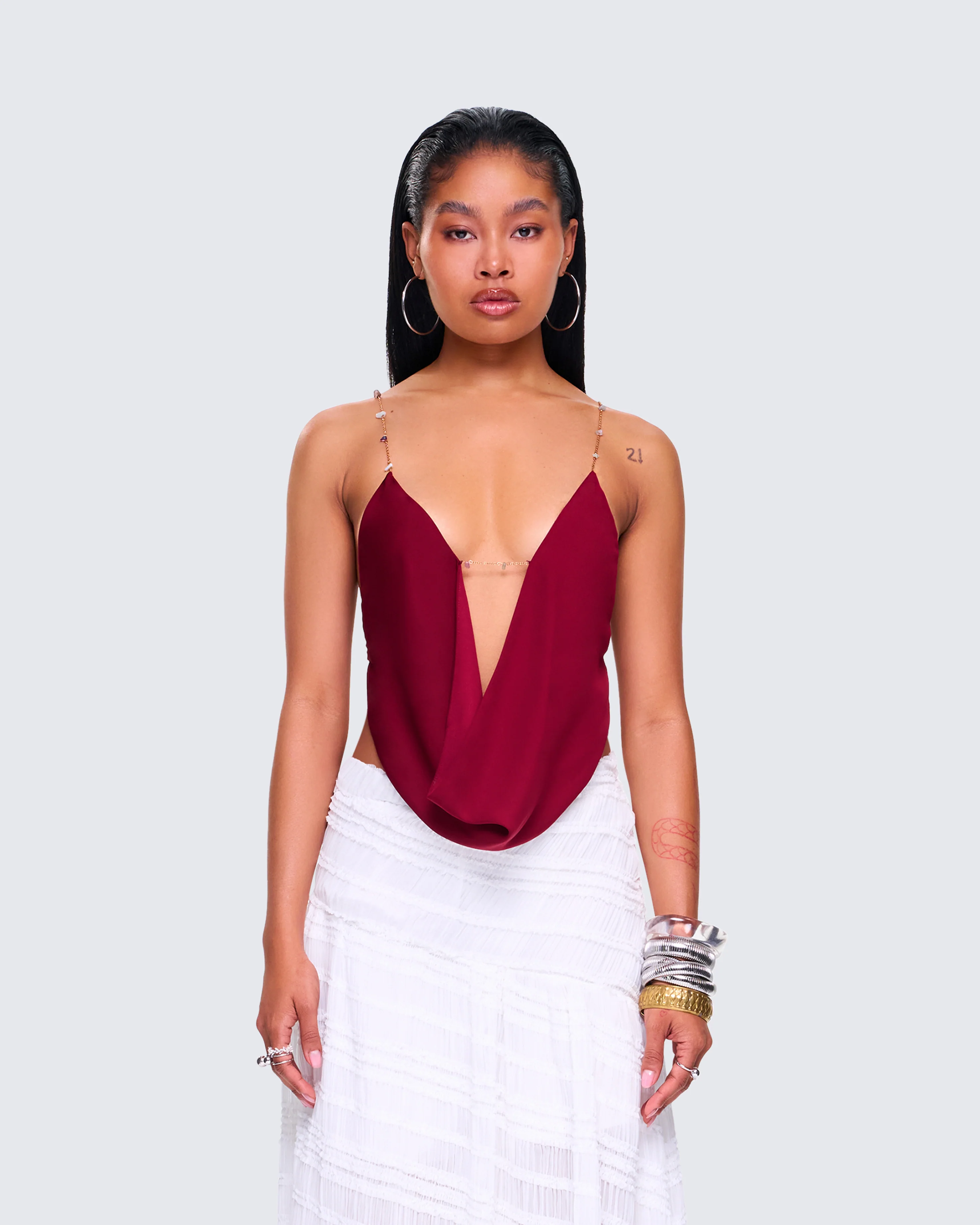 Ginger Burgundy Backless Cowl Top - Image 4