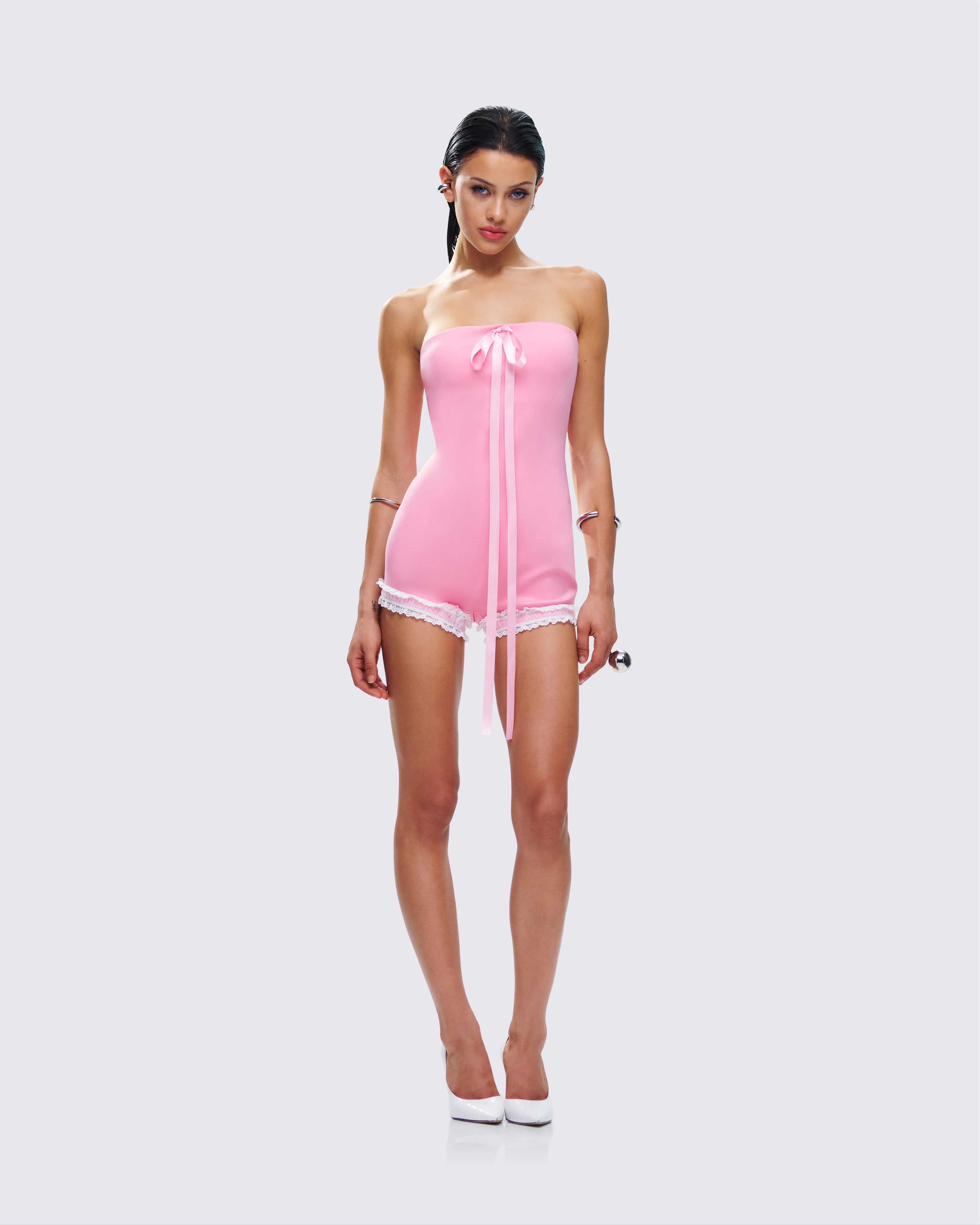 Gita Pink Bow Strapless Romper - Image 5