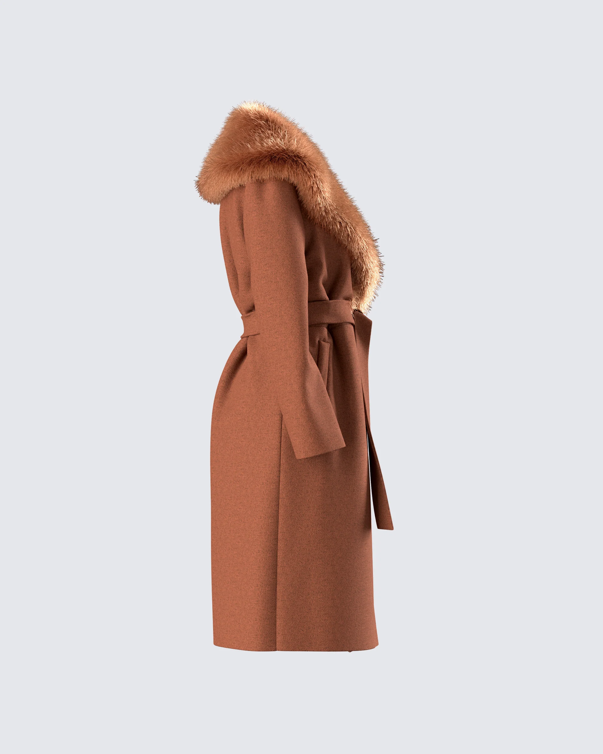 Hala Brown Faux Fur Trim Coat - Image 2