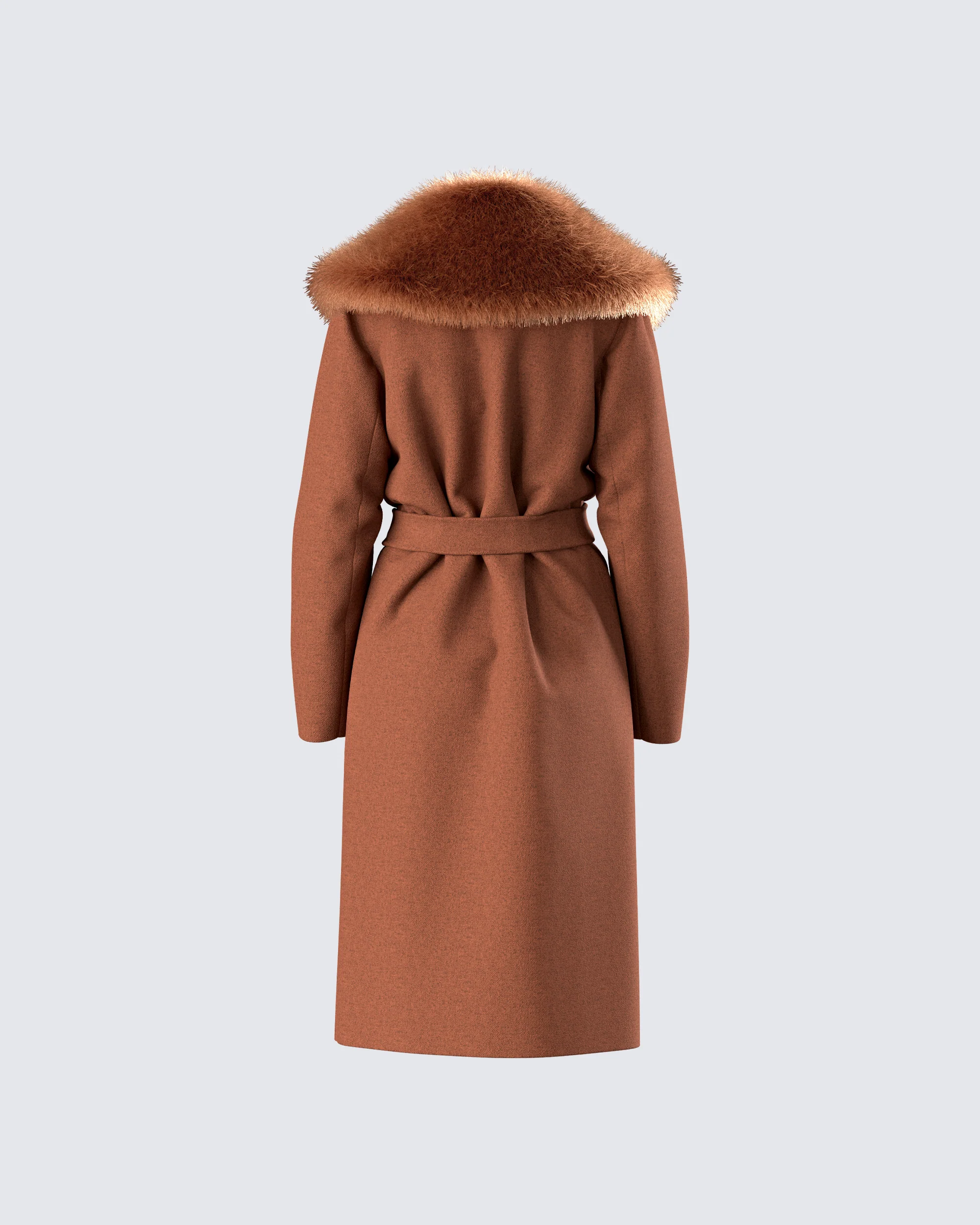 Hala Brown Faux Fur Trim Coat - Image 3