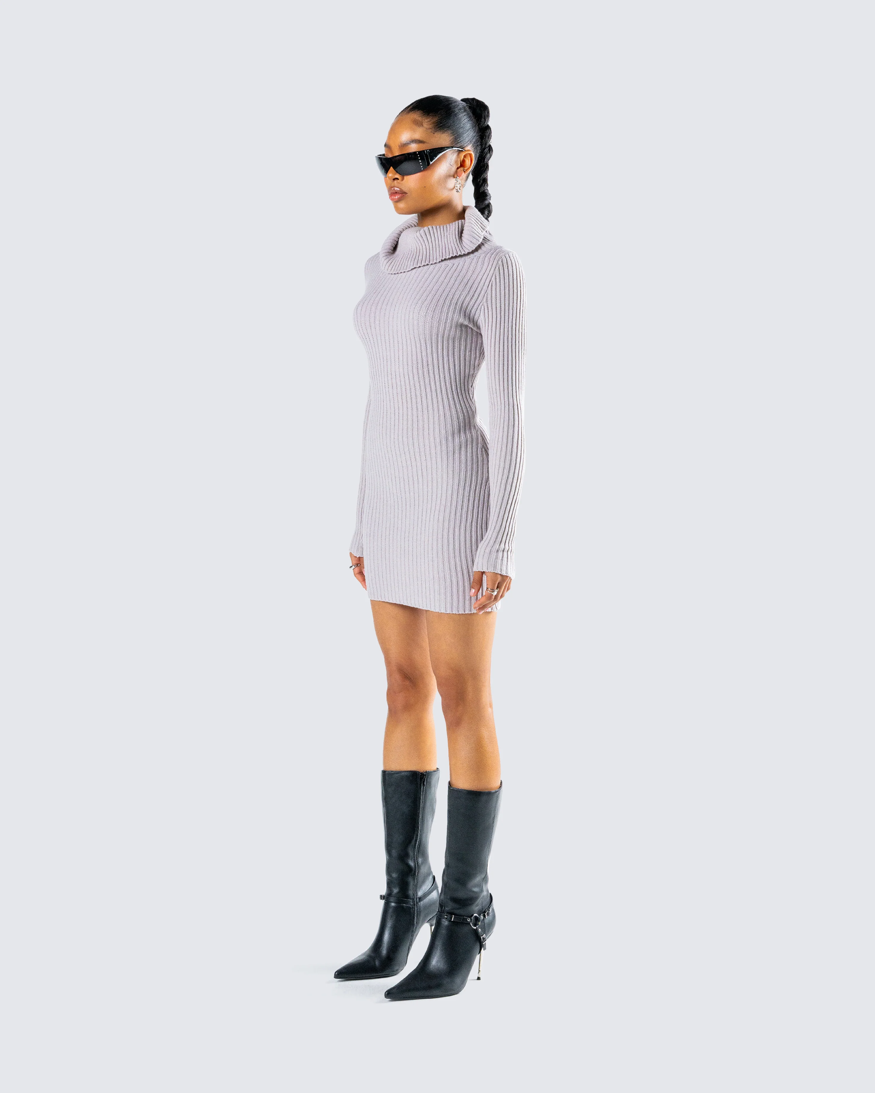 Hala Grey Cowl Neck Sweater Dress - Image 5