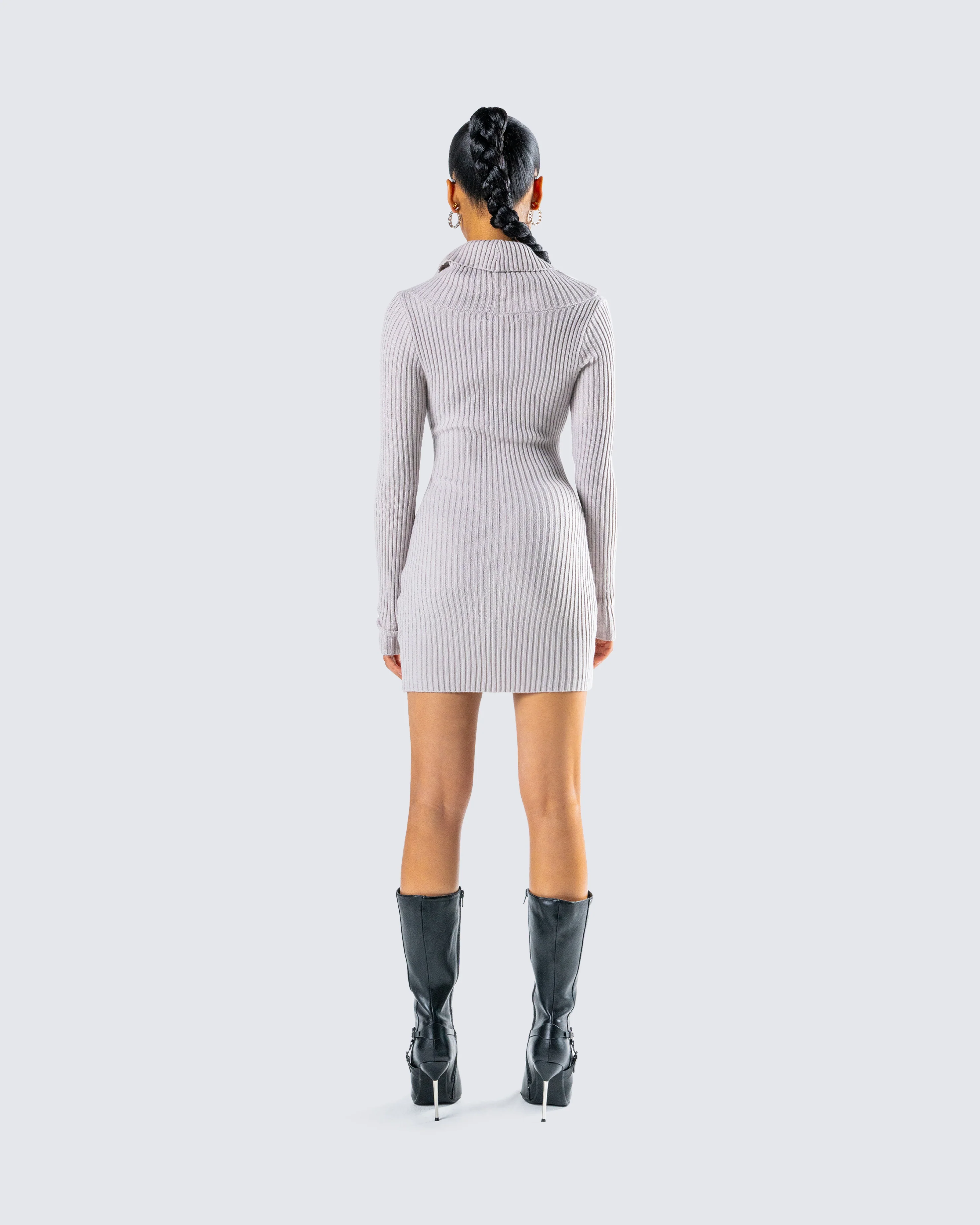 Hala Grey Cowl Neck Sweater Dress - Image 7