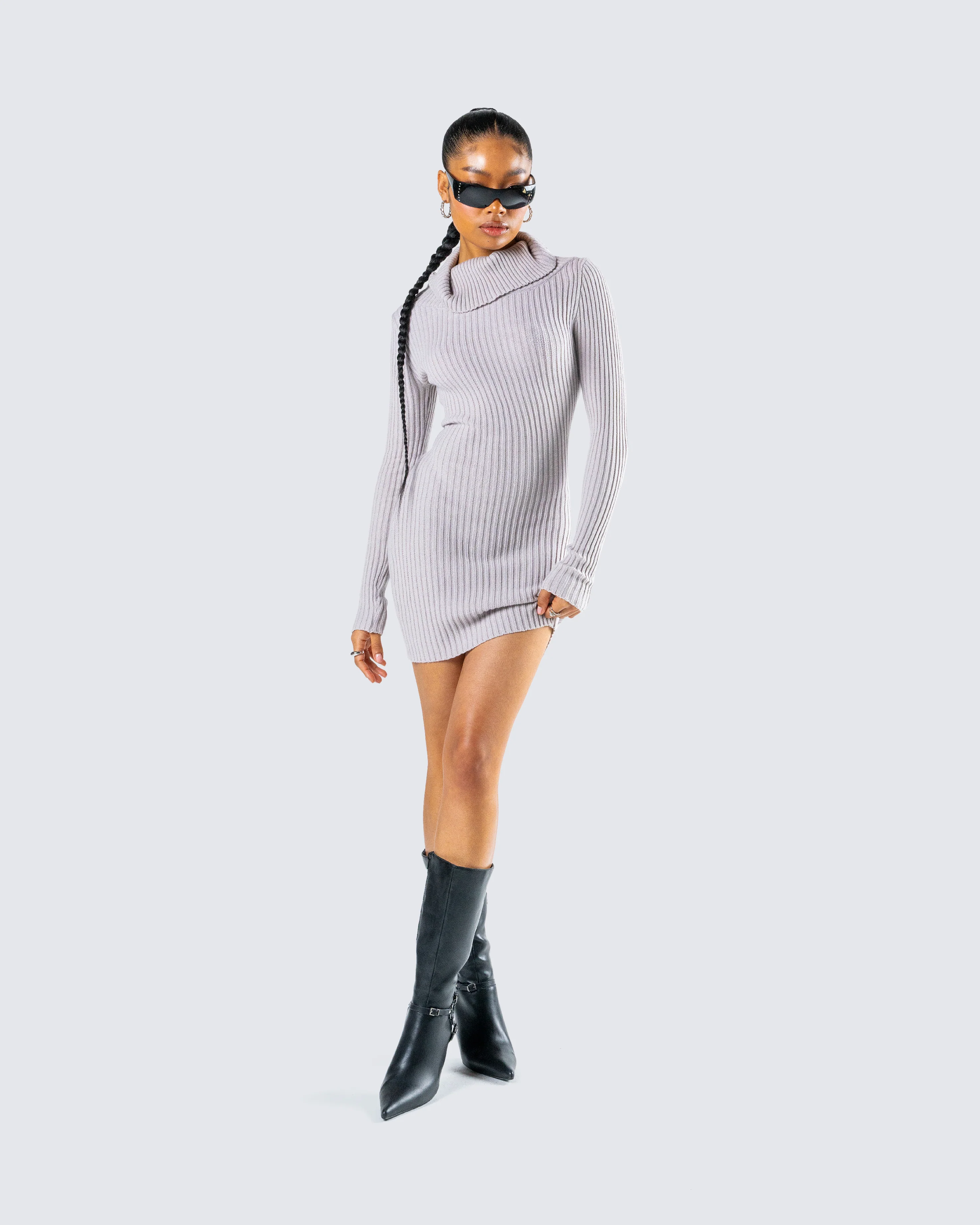 Hala Grey Cowl Neck Sweater Dress - Image 8