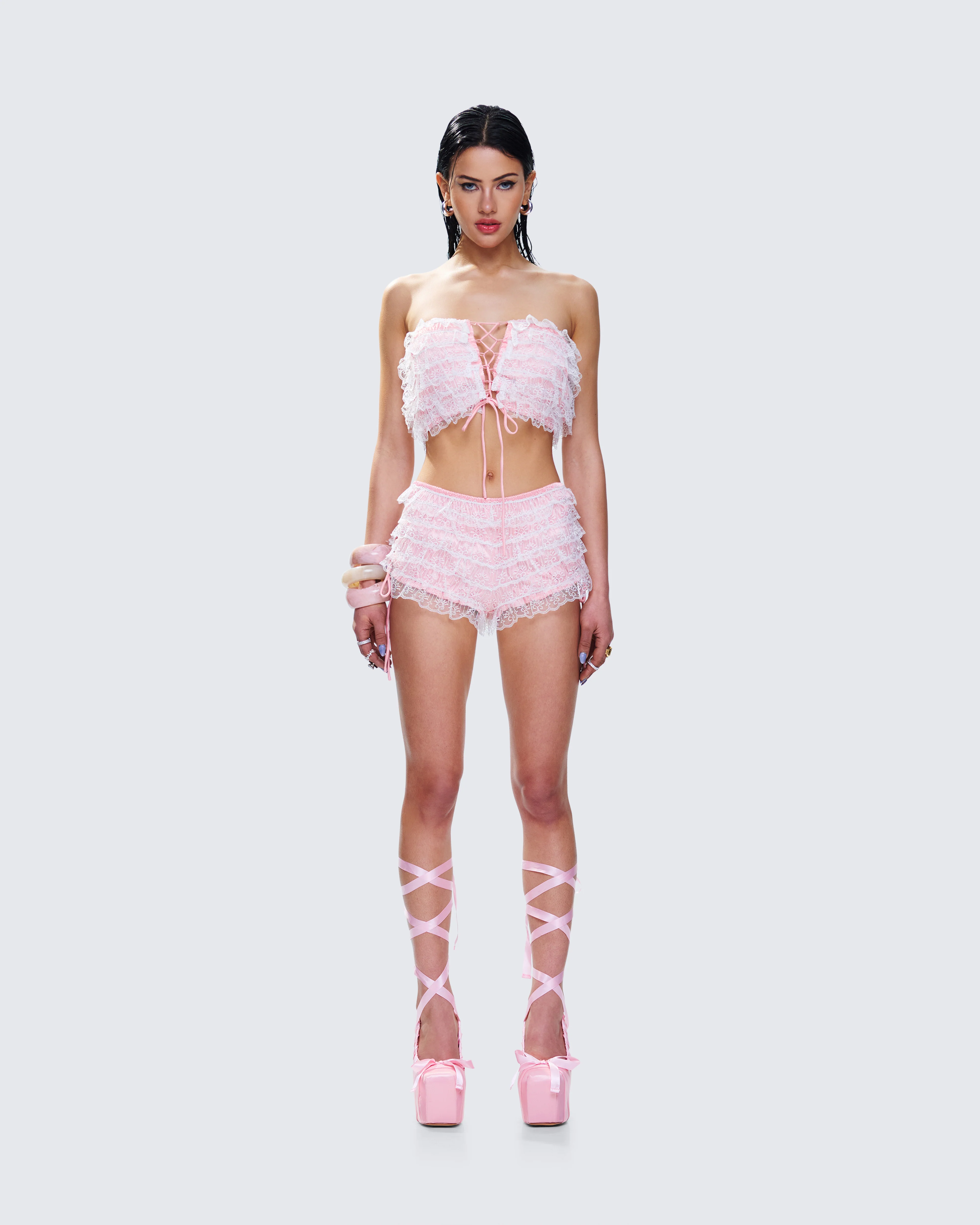 Hali Pink Lace Up Ruffle Set - Image 4