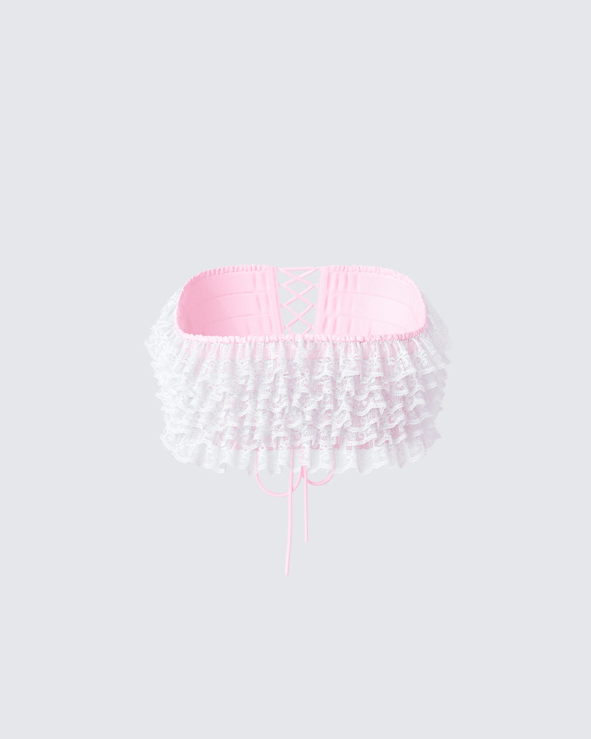 Hali Pink Lace Up Ruffle Strapless Crop Top - Image 3