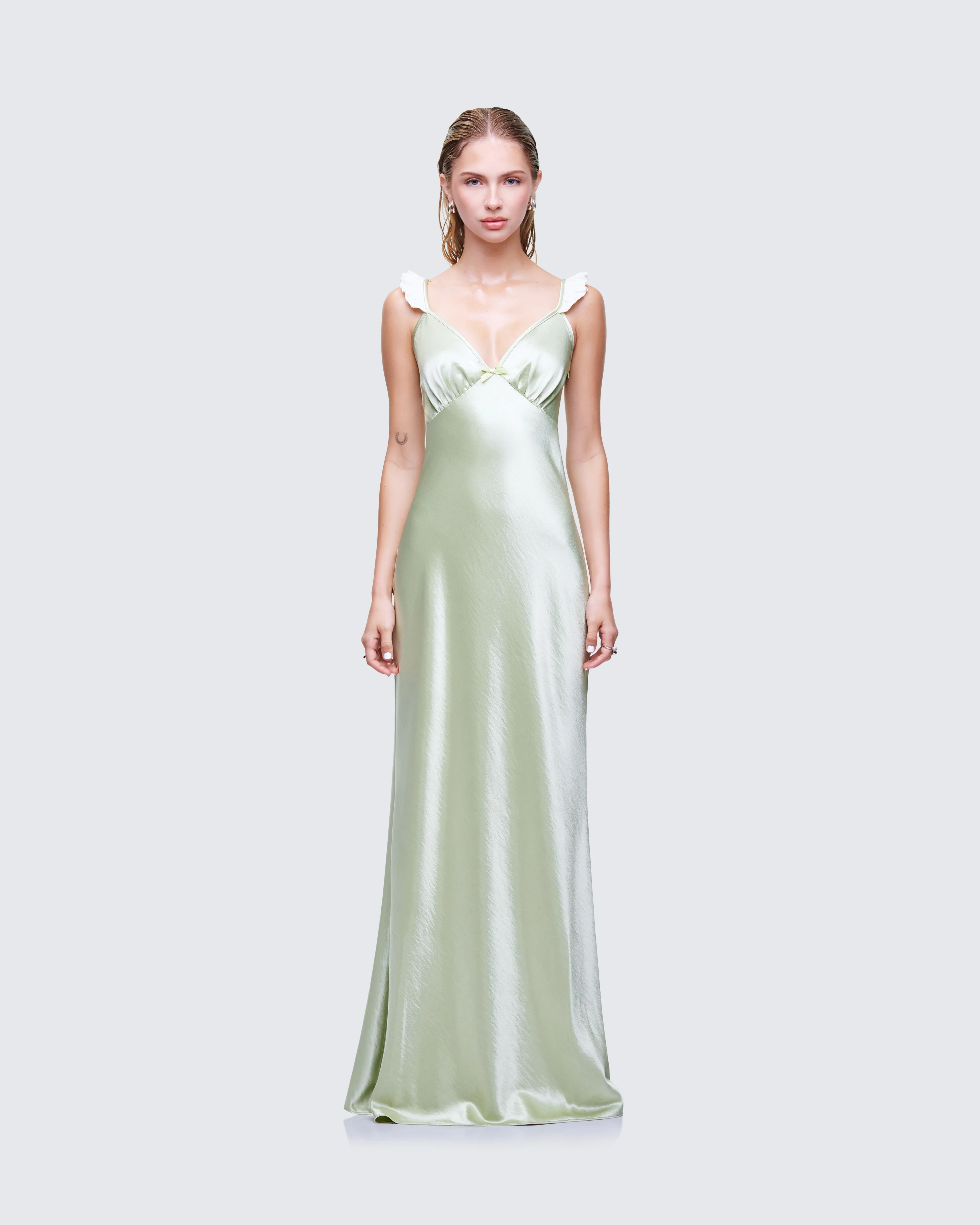 Halston Green Satin Maxi Dress - Image 2