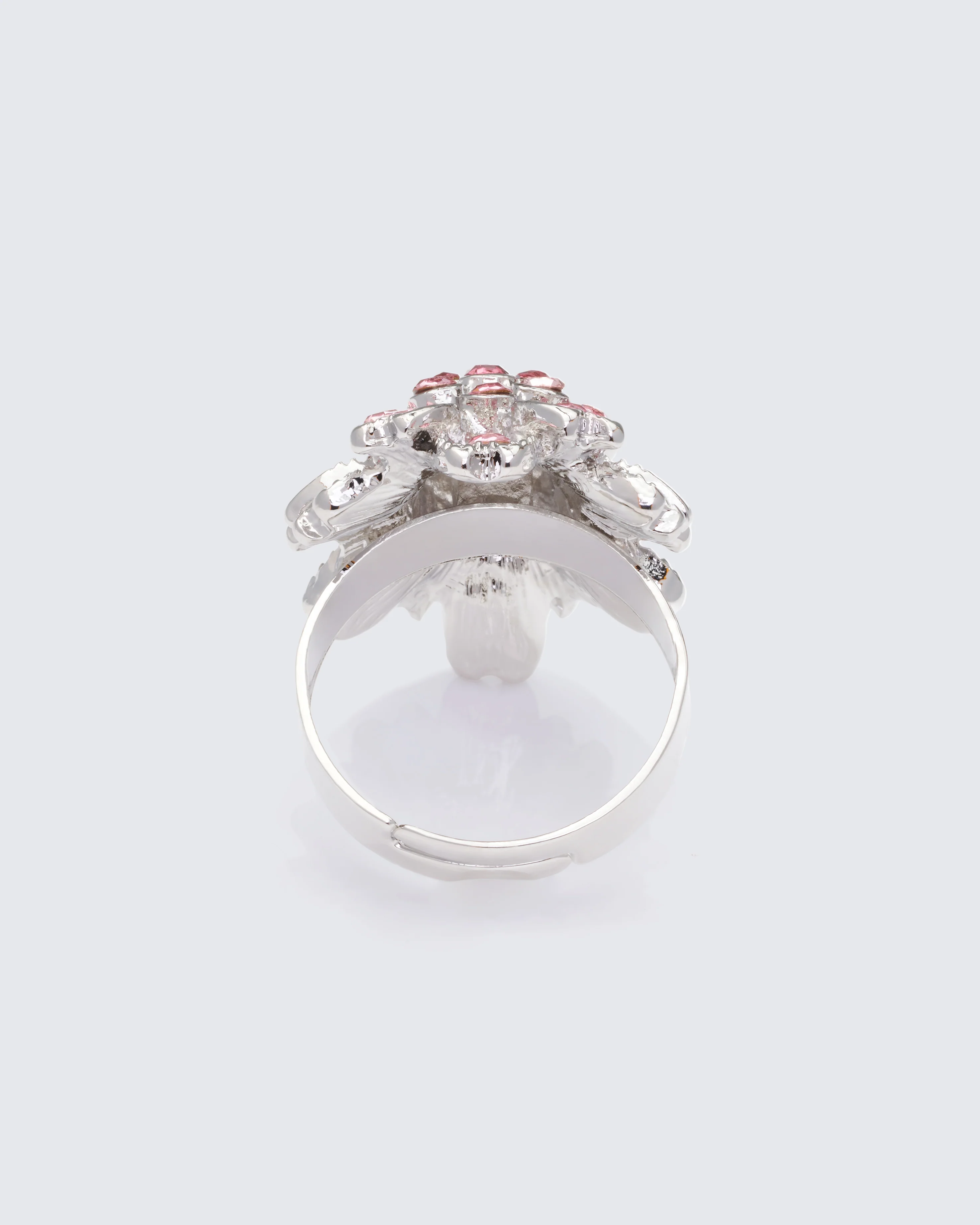 Harmony Silver Pink Flower Adjustable Ring - Image 2