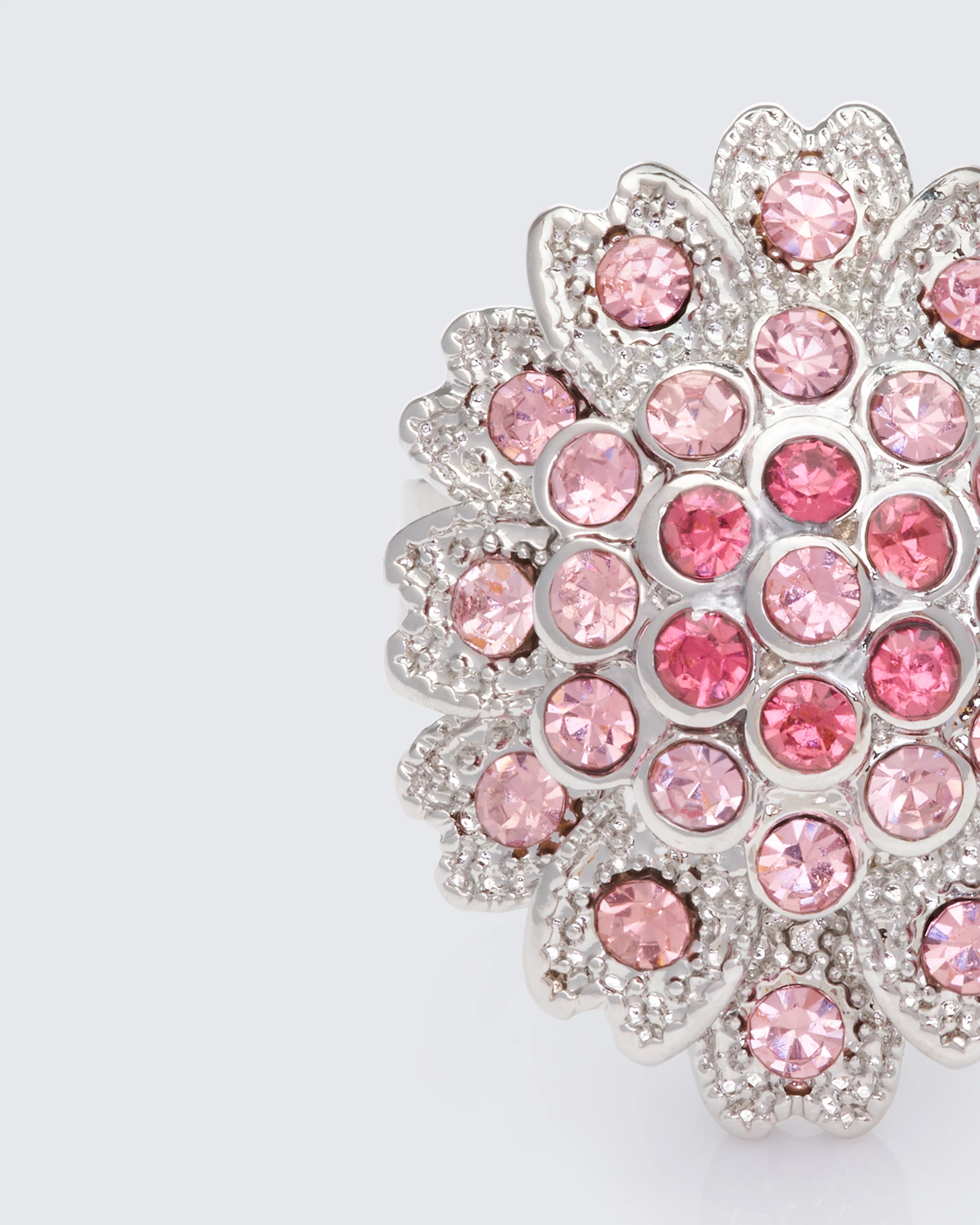 Harmony Silver Pink Flower Adjustable Ring - Image 3