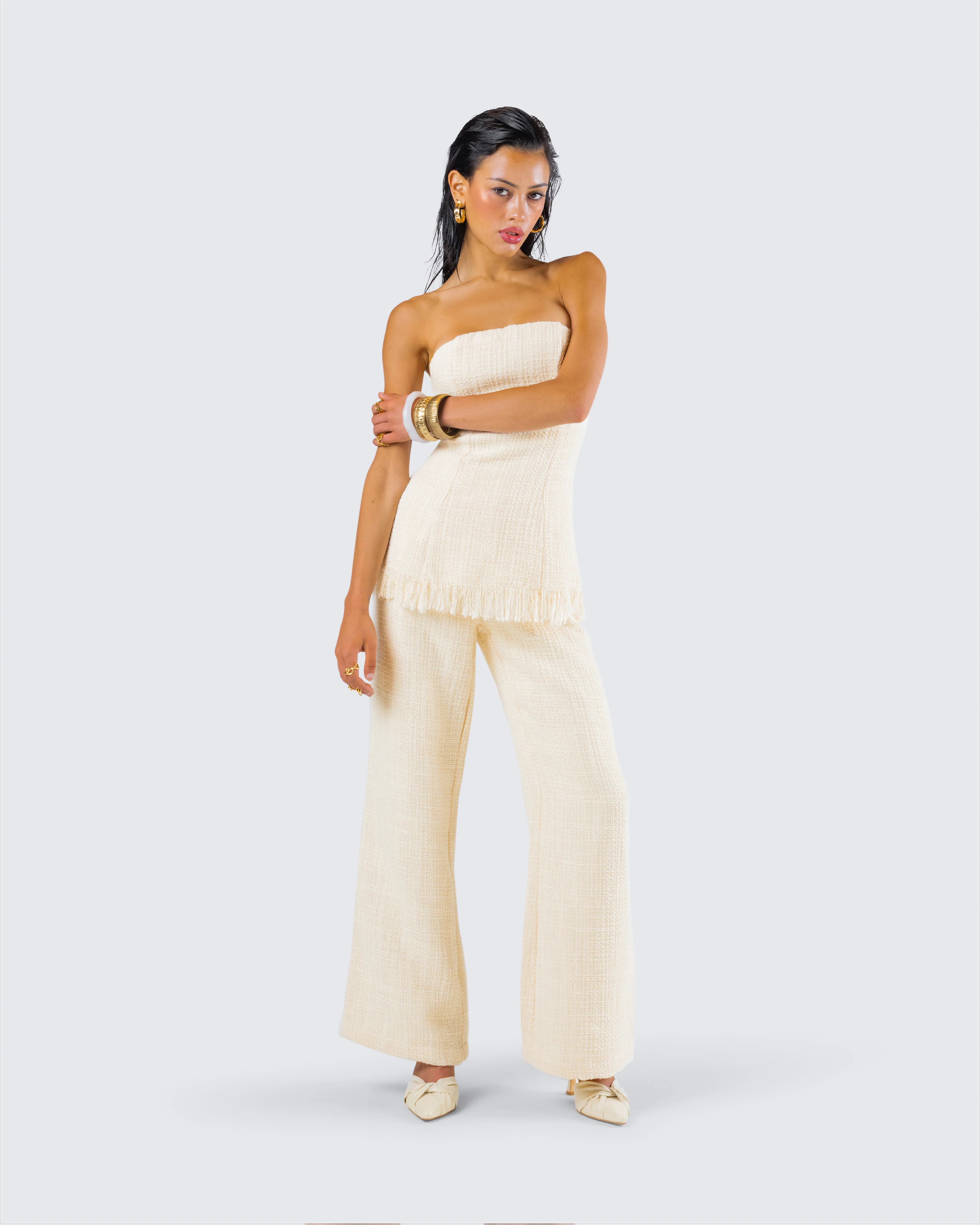 Havanah Ivory Tweed Mid Rise Pant - Image 9