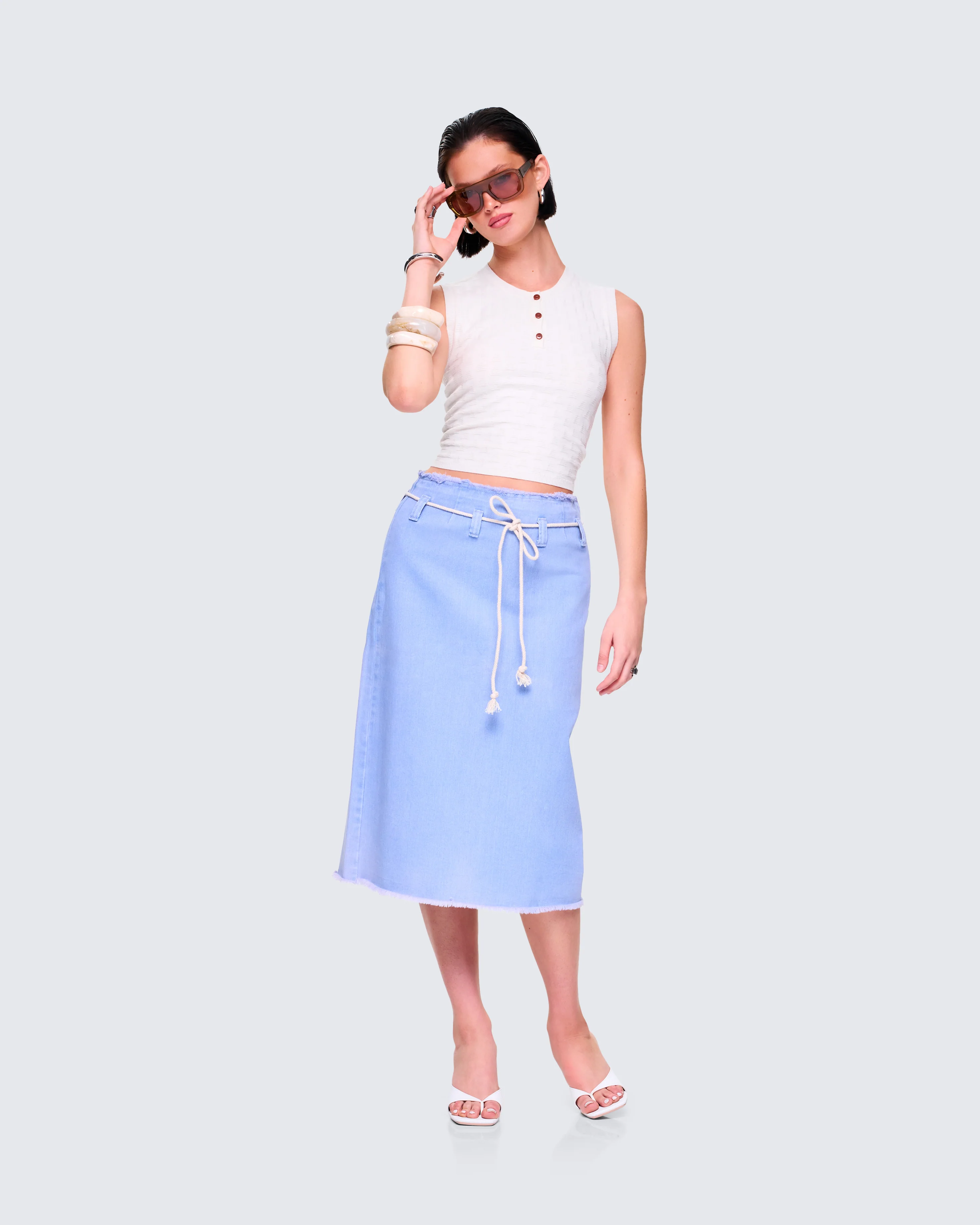 Heidi Blue Column Midi Denim Skirt - Image 8