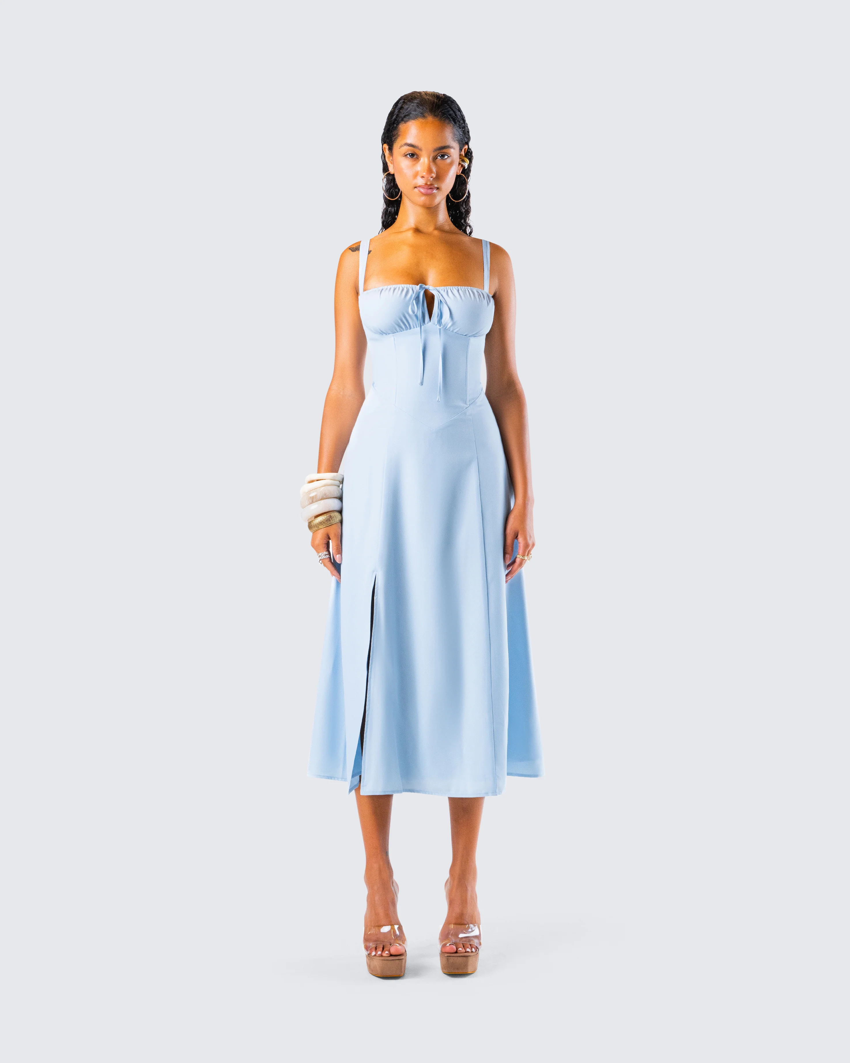 Hera Blue Corset Midi Dress - Image 4