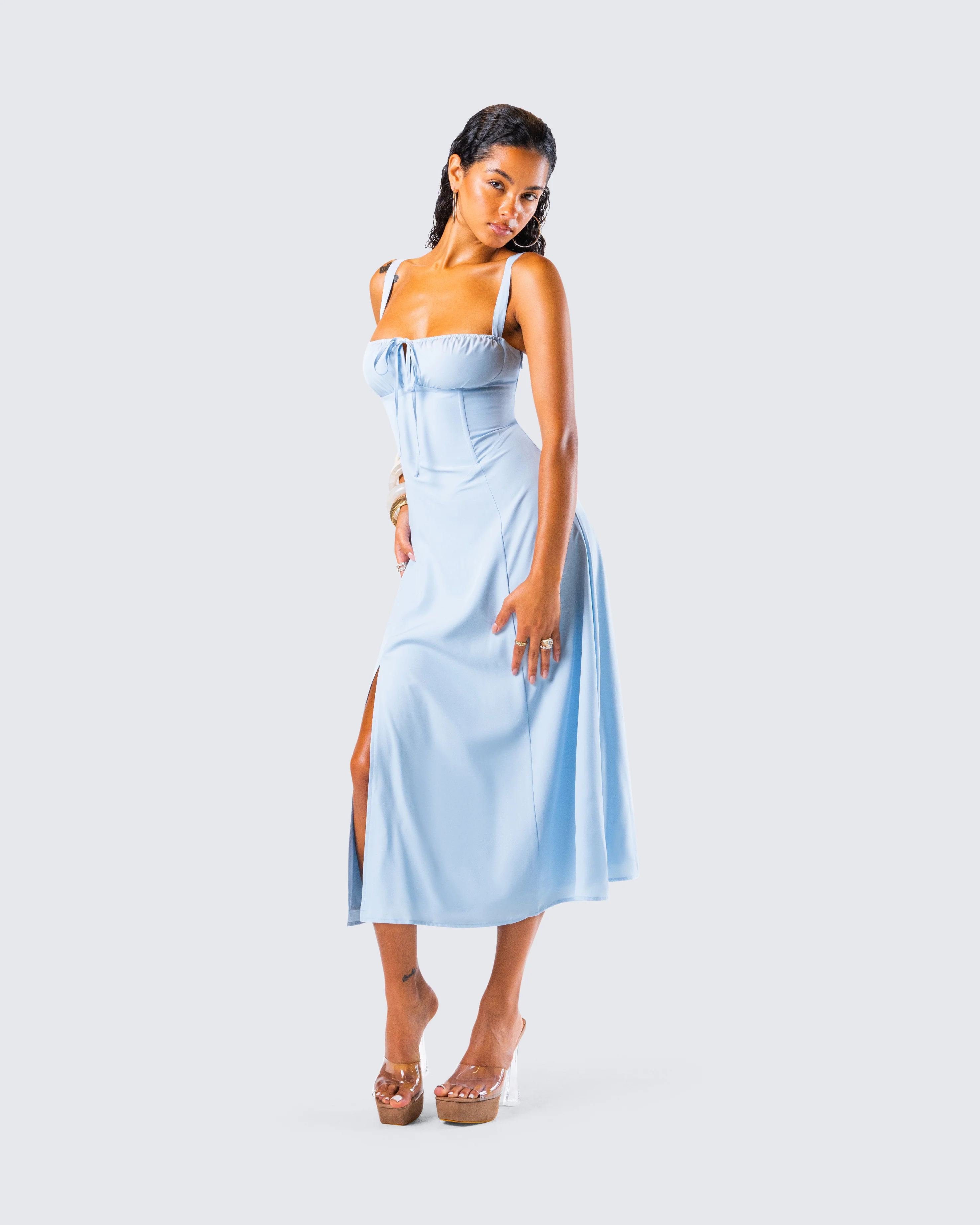 Hera Blue Corset Midi Dress - Image 8