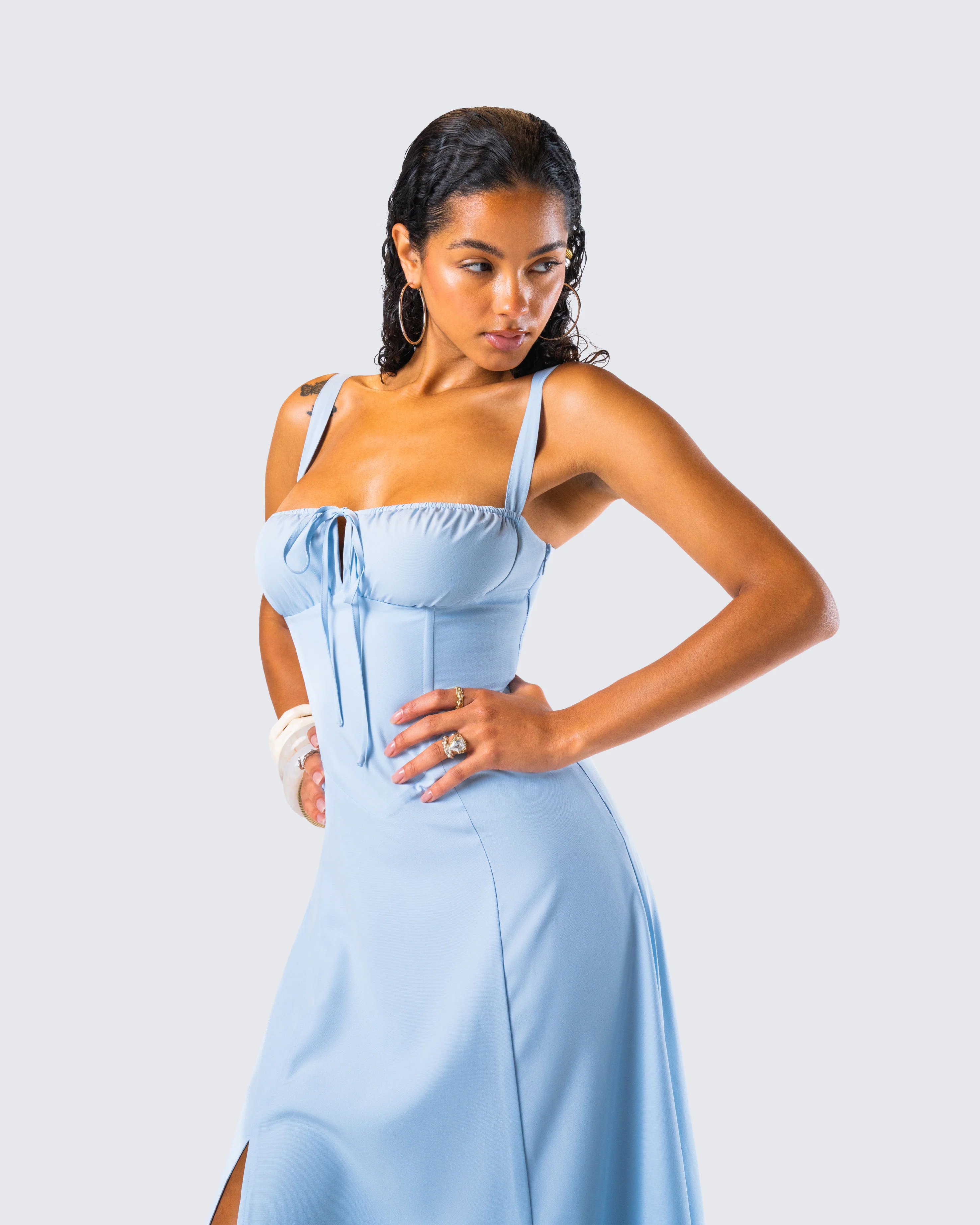 Hera Blue Corset Midi Dress - Image 9