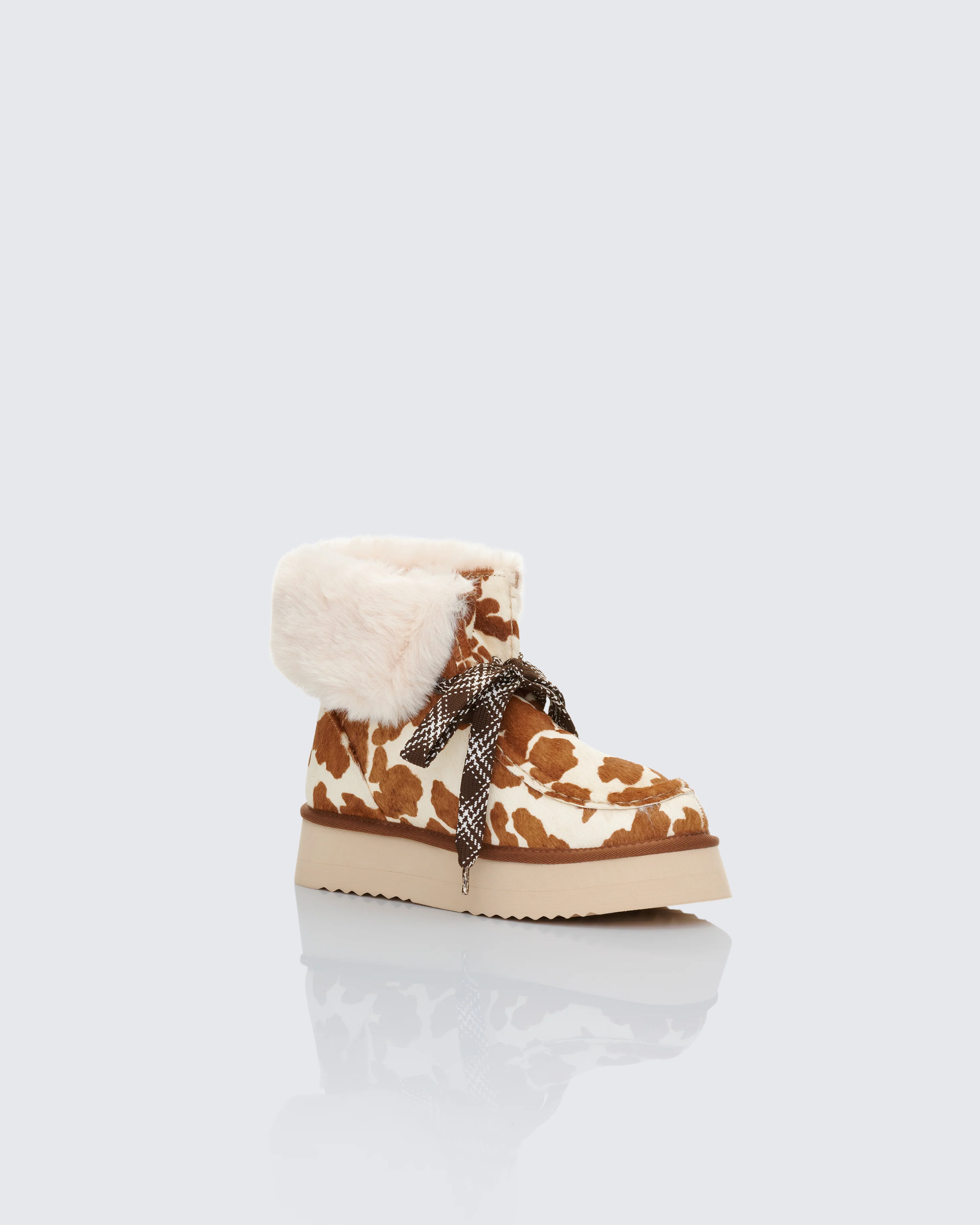 Honey Real Leather Cow Print Platform Lace Up Bootie - Image 2