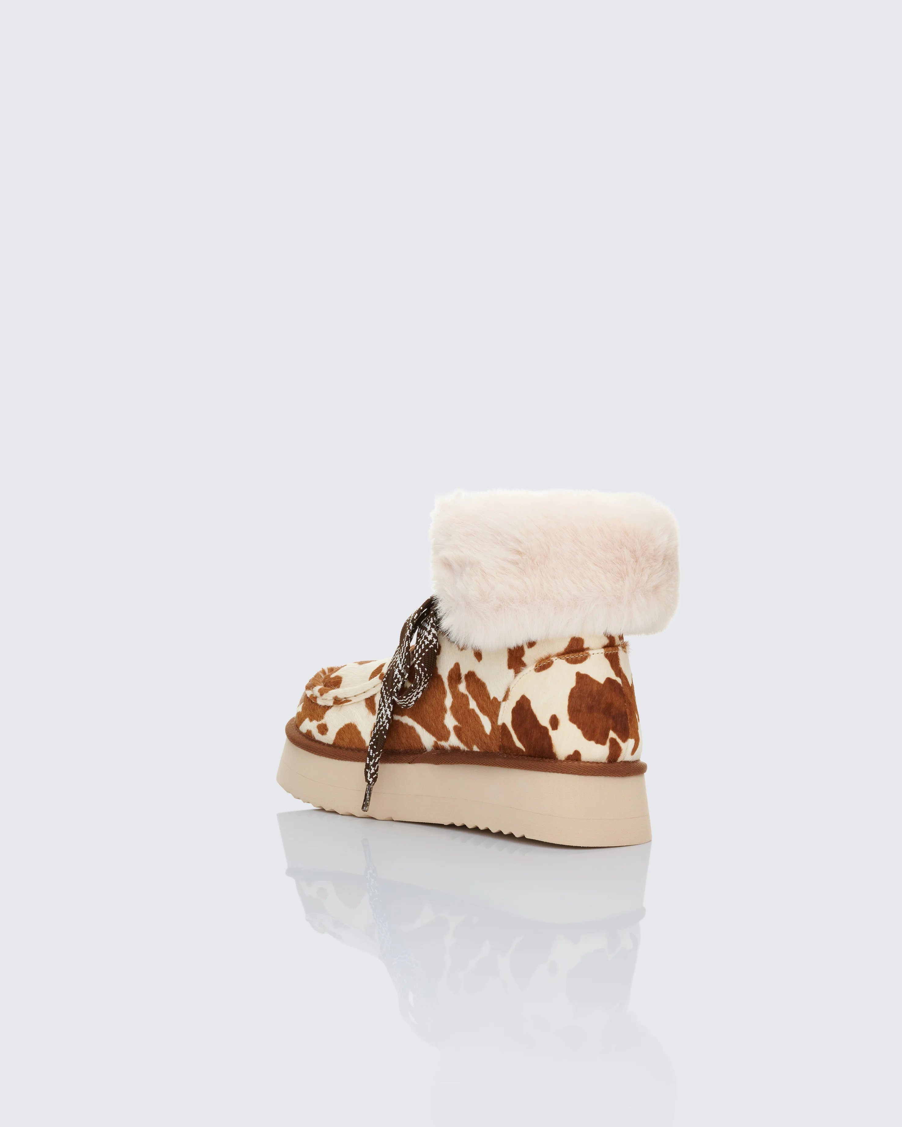 Honey Real Leather Cow Print Platform Lace Up Bootie - Image 3