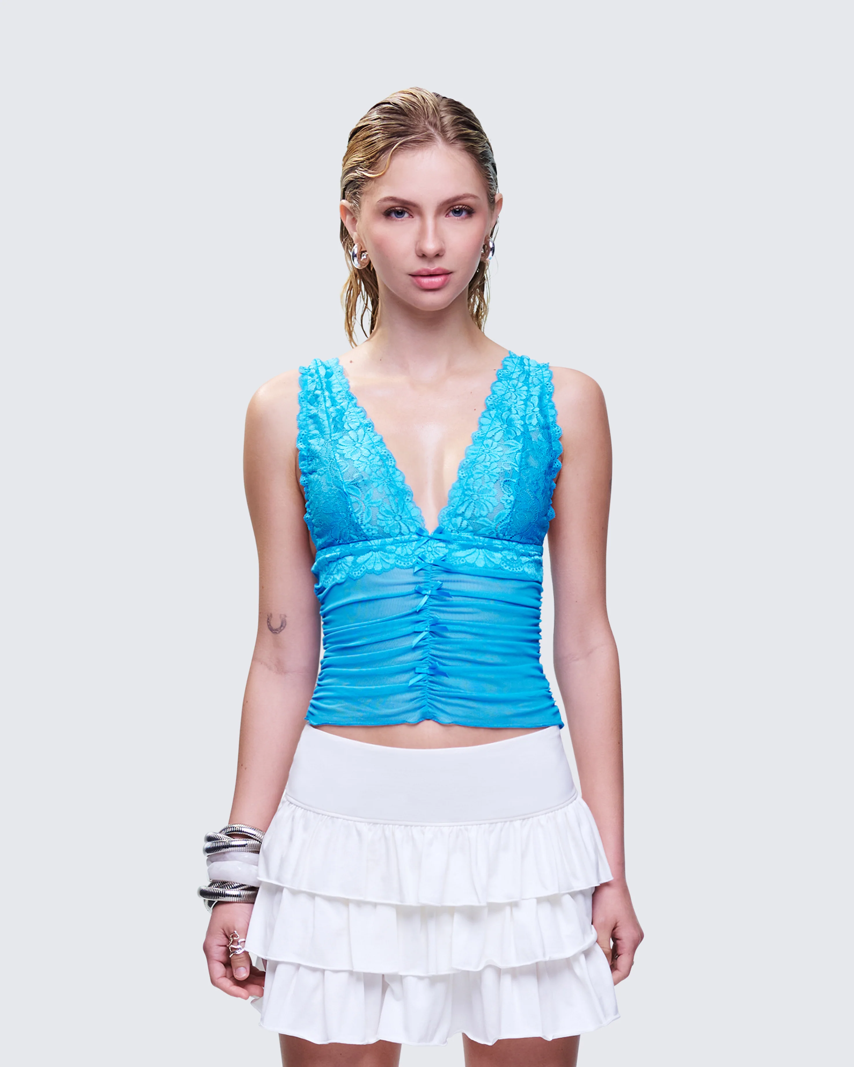 Hyacinth Blue Floral Bow Detail Top - Image 2