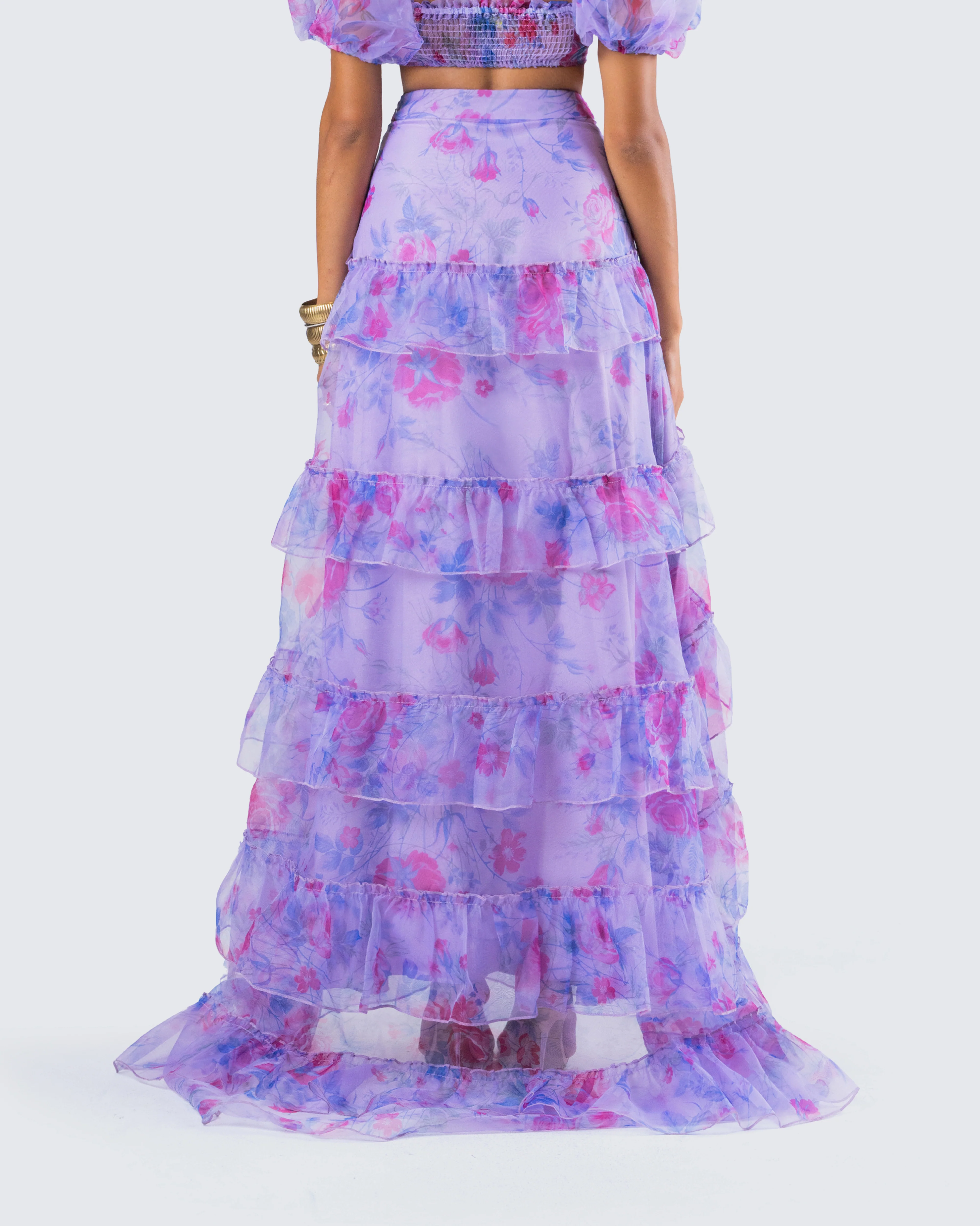 Ida Purple Floral Organza Maxi Skirt - Image 7